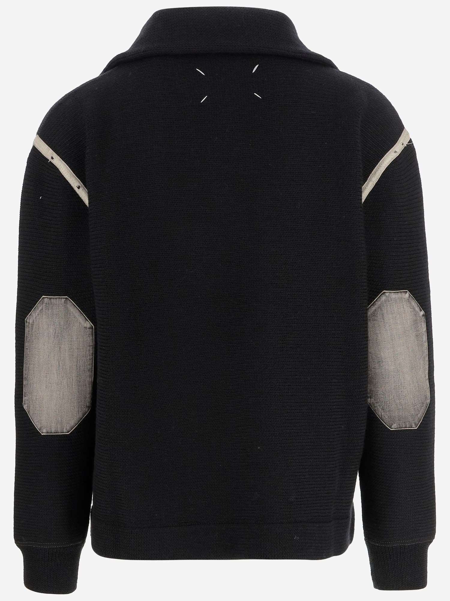 Maison Margiela Elbow Patch Half Zip Wool Pullover In Black