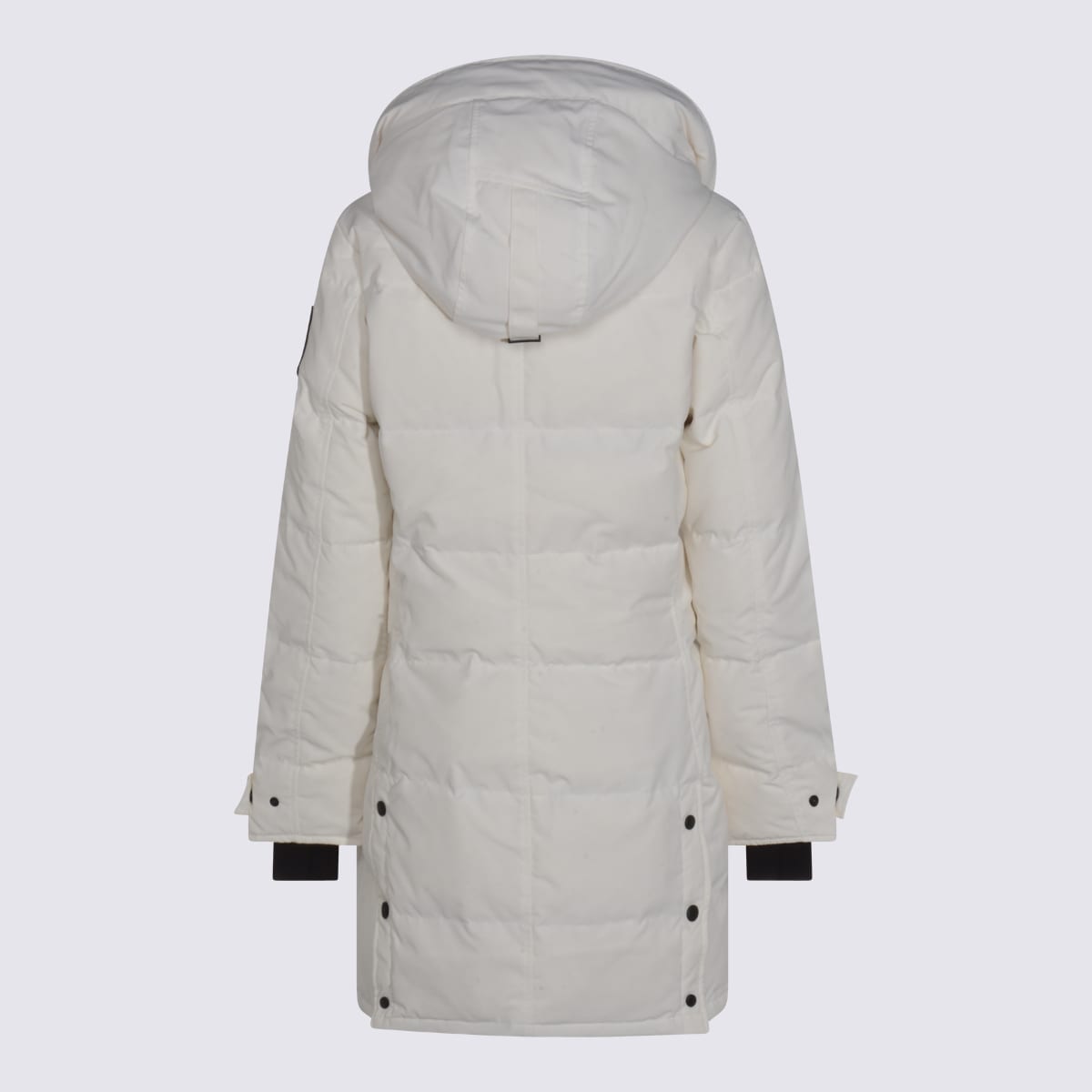 Canada Goose Hooded Long Quilted Jacket With Adjustable Cuffs In White