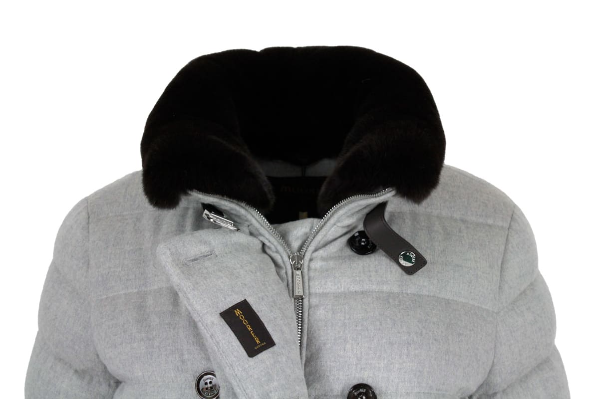 Shop Moorer Double-breasted Down Coat Made Of Wool And Cashmere Padded With Soft Goose Down. In Grey