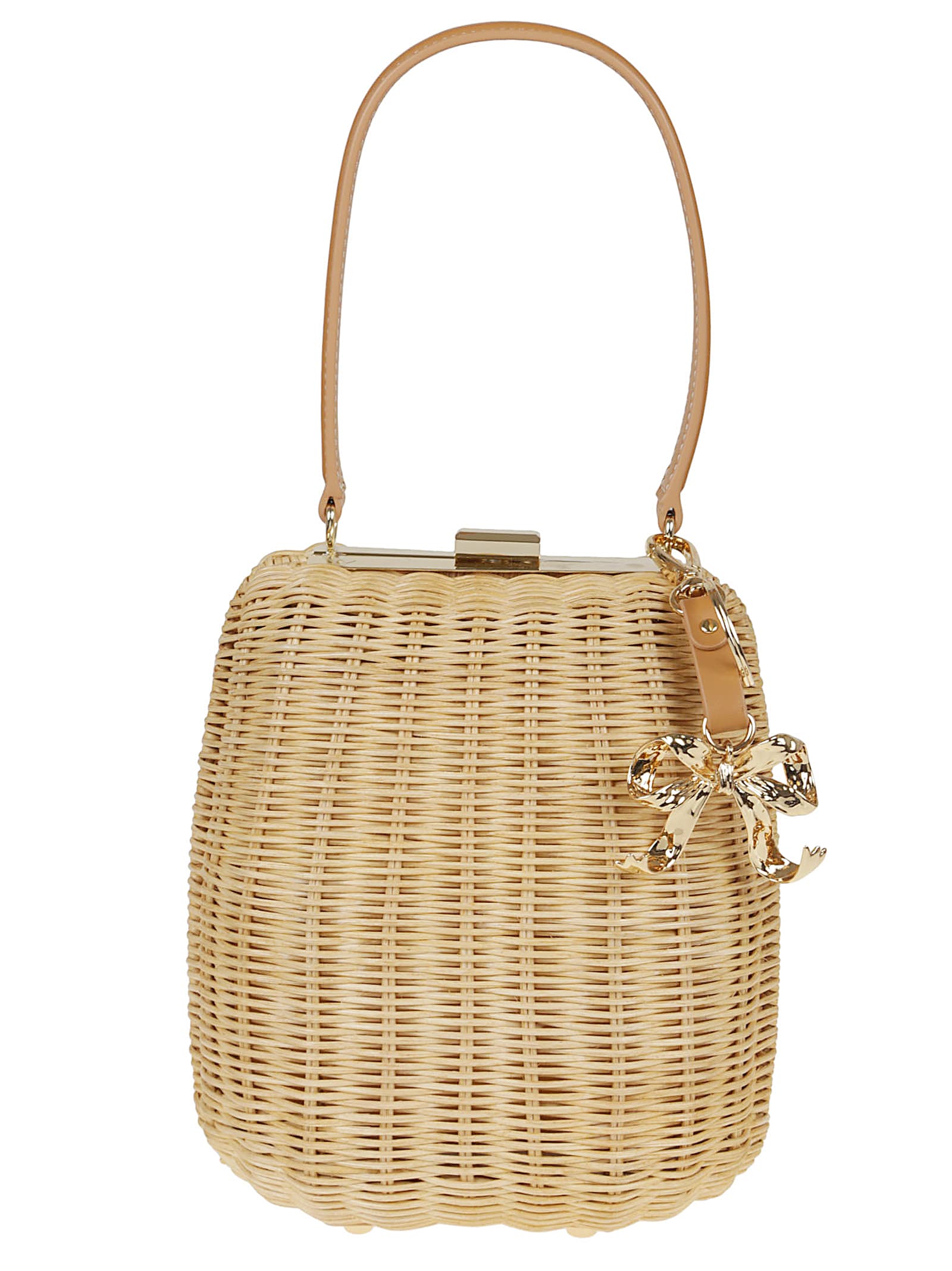 SELF-PORTRAIT BROWN RATTAN BAG WITH KEYCHAIN