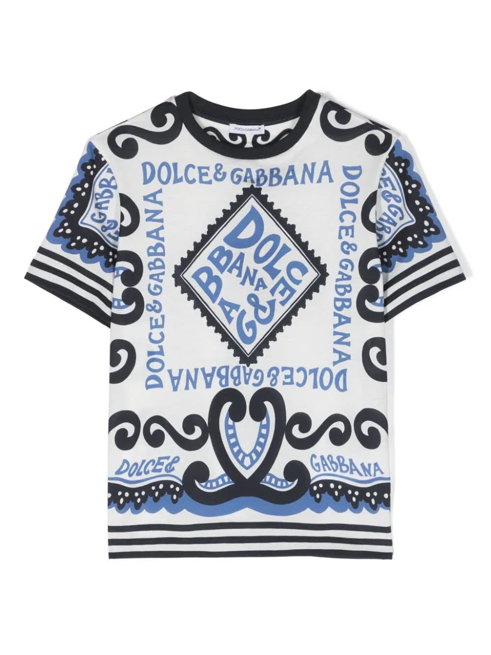 Shop Dolce & Gabbana Jersey T-shirt With Marina Print In Blue