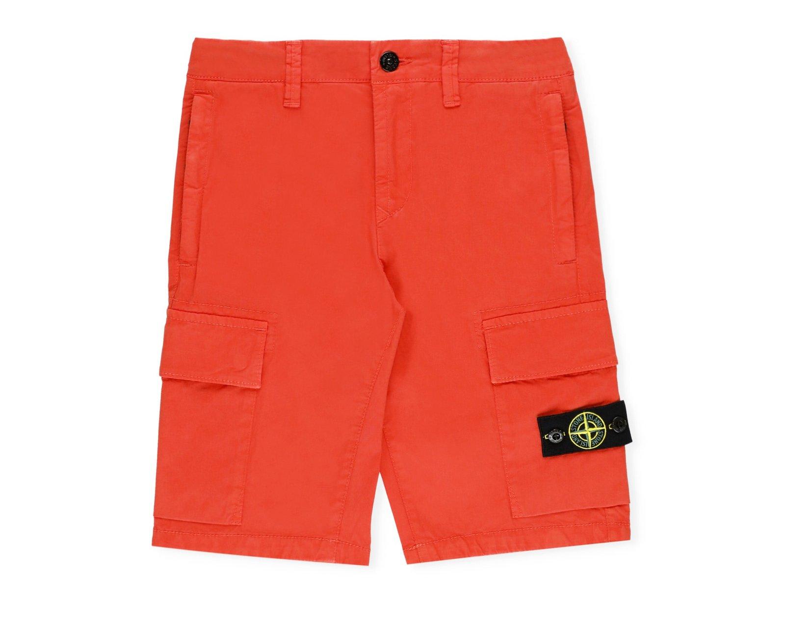 Shop Stone Island Compass Patch Knee-length Cargo Shorts In Rosso