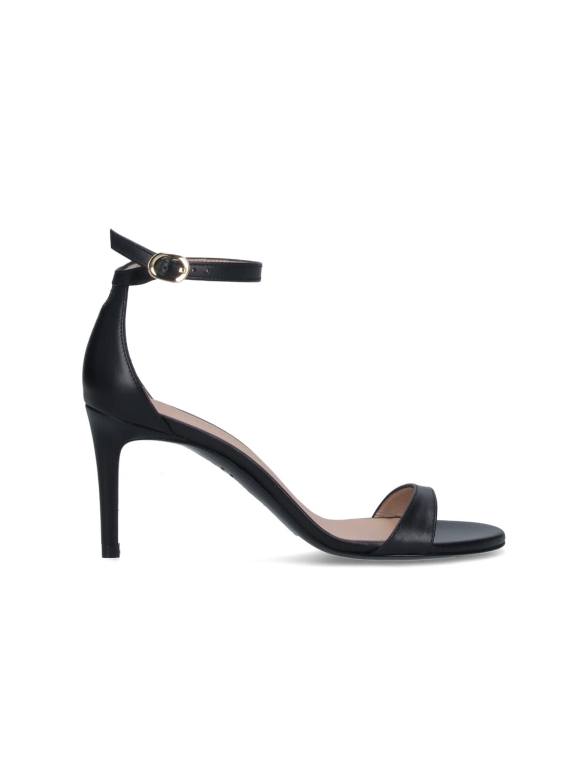Stuart Weitzman Heel Buckle Open Toe Sandals In Black
