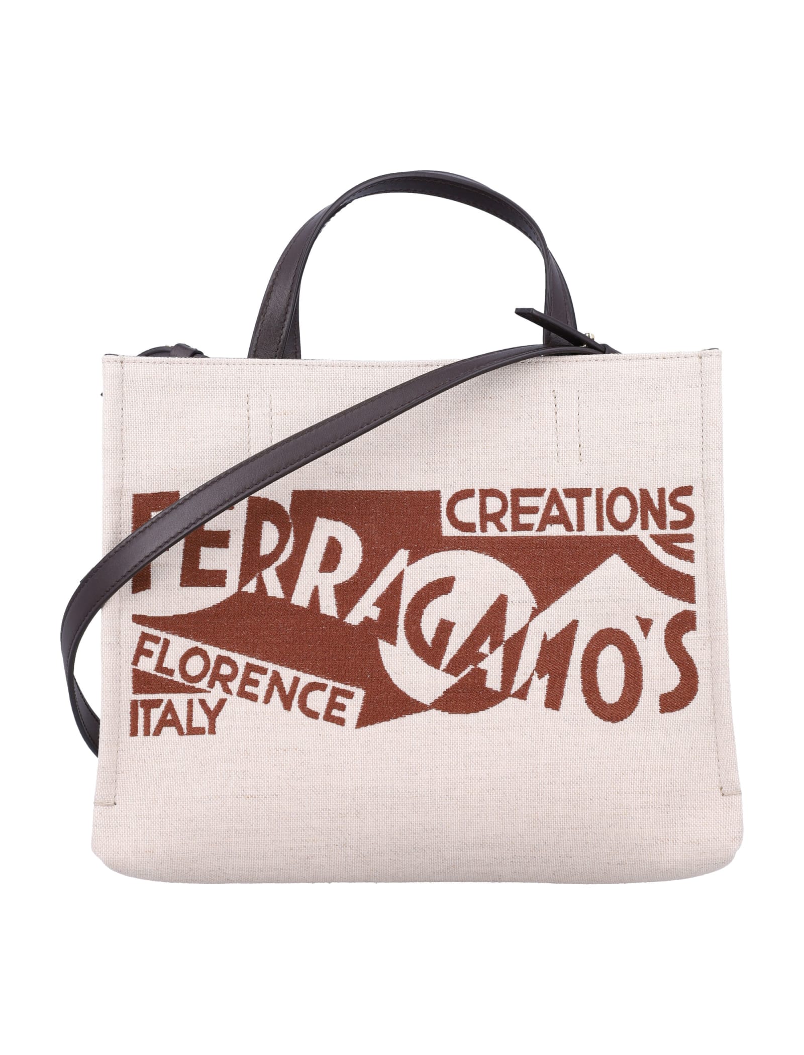 Shop Ferragamo Tt Sign Tote Bag In Naturale + Testa Di Moro