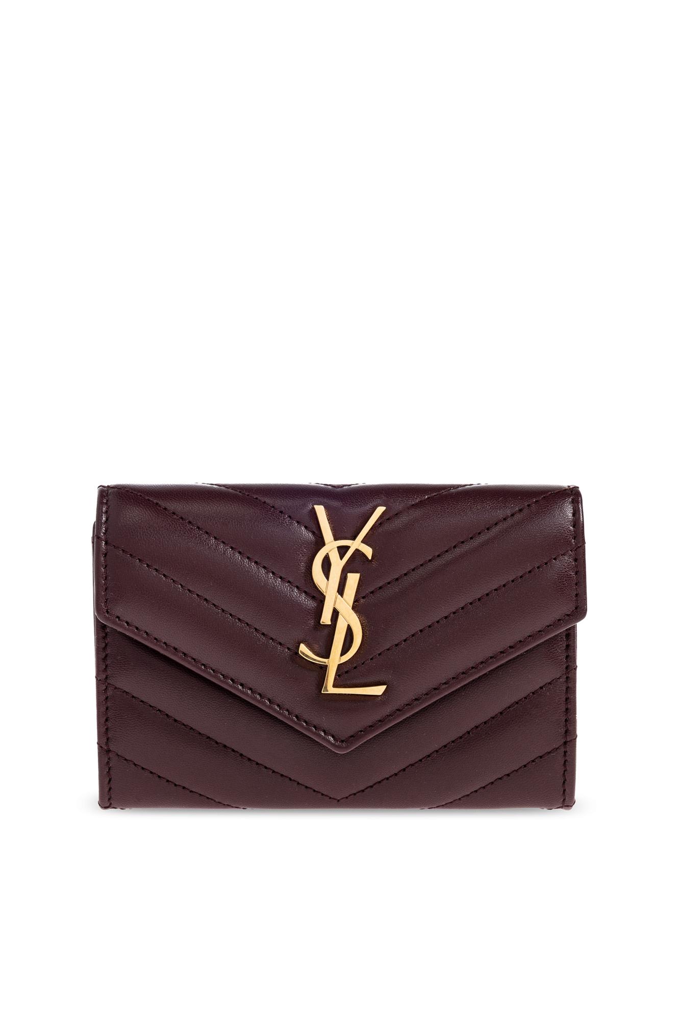 Saint Laurent Leather Wallet With Logo In Burgundy