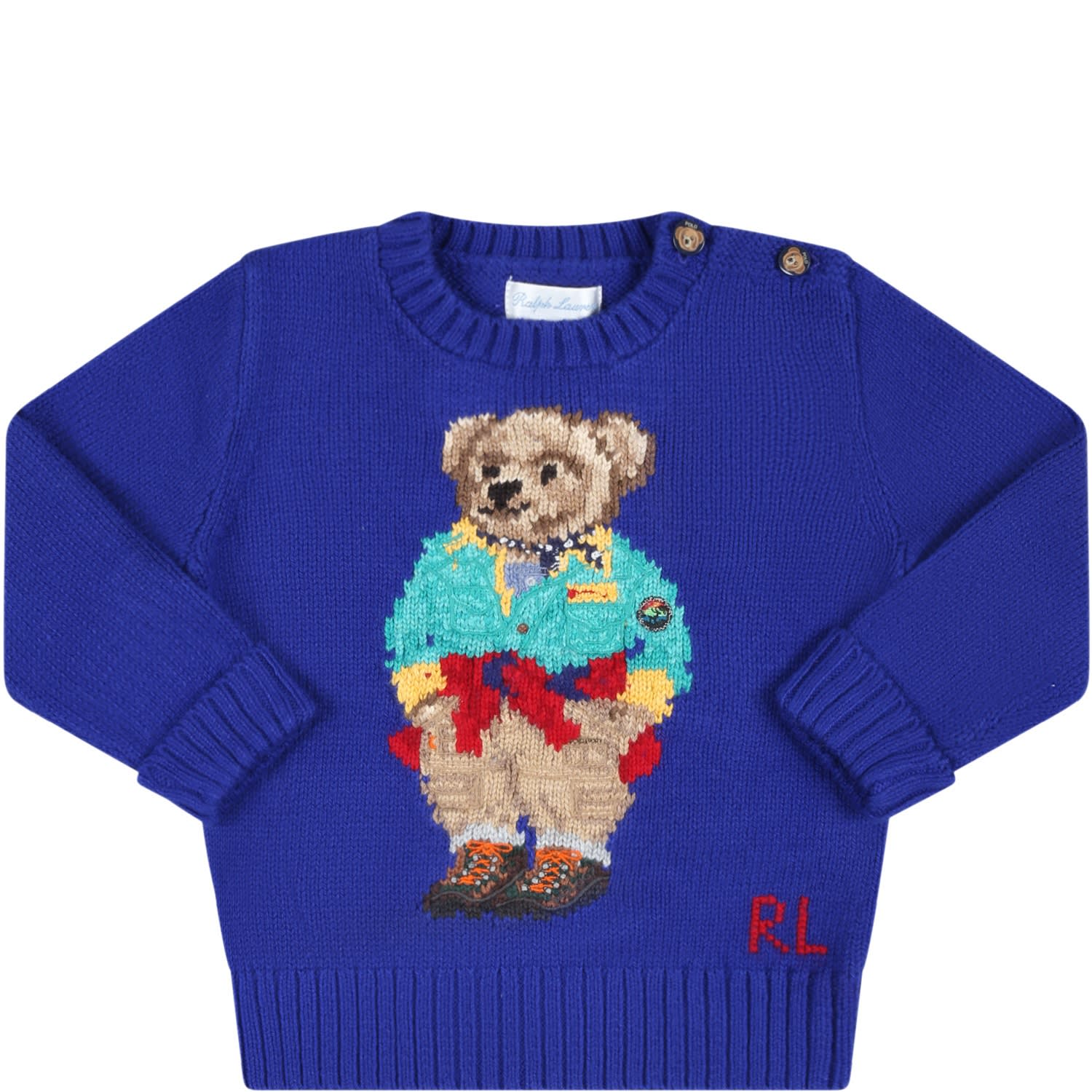 Ralph Lauren Blue Sweater For Baby Boy With Polo Bear