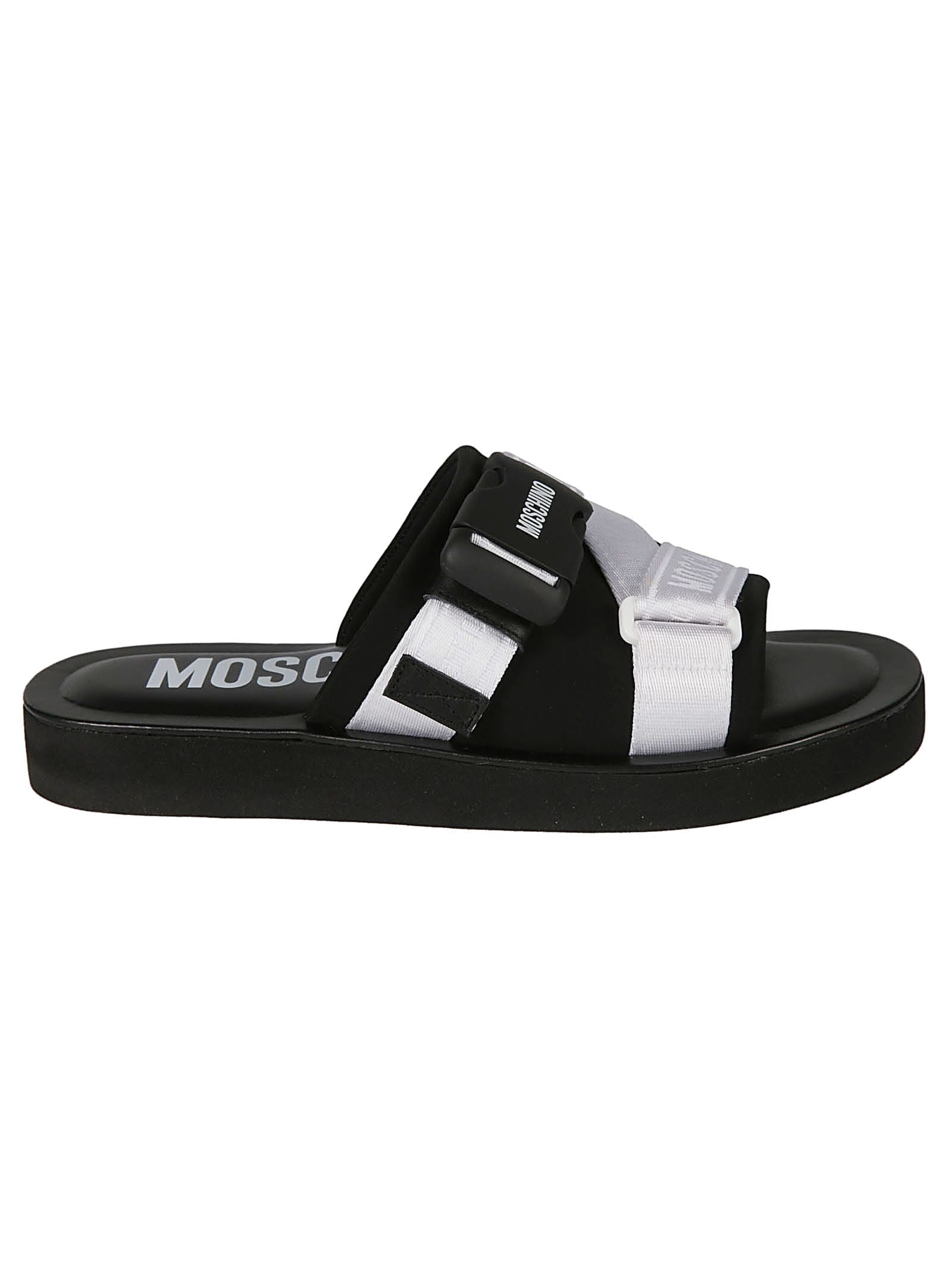 Buy Moschino Logo Strap Buckled Sandals online, shop Moschino shoes with free shipping