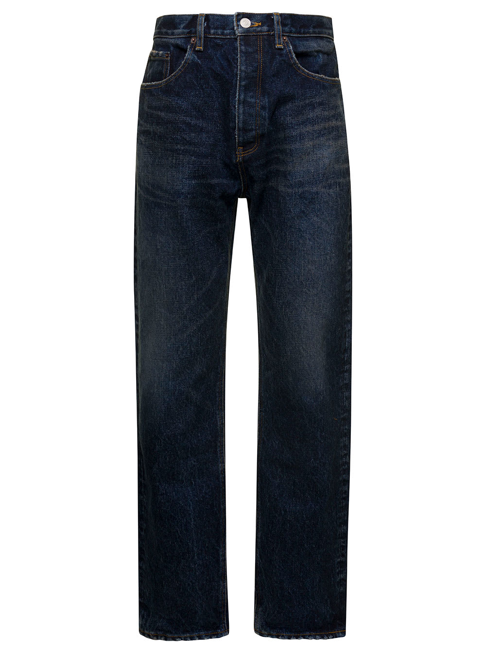 Balenciaga Blue 5-pocket Jeans With Logo Patch In Cotton Denim Man