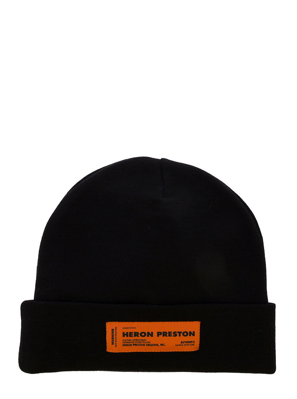 Black Ribbed Beanie With Logo Patch In Wool Man HERON PRESTON