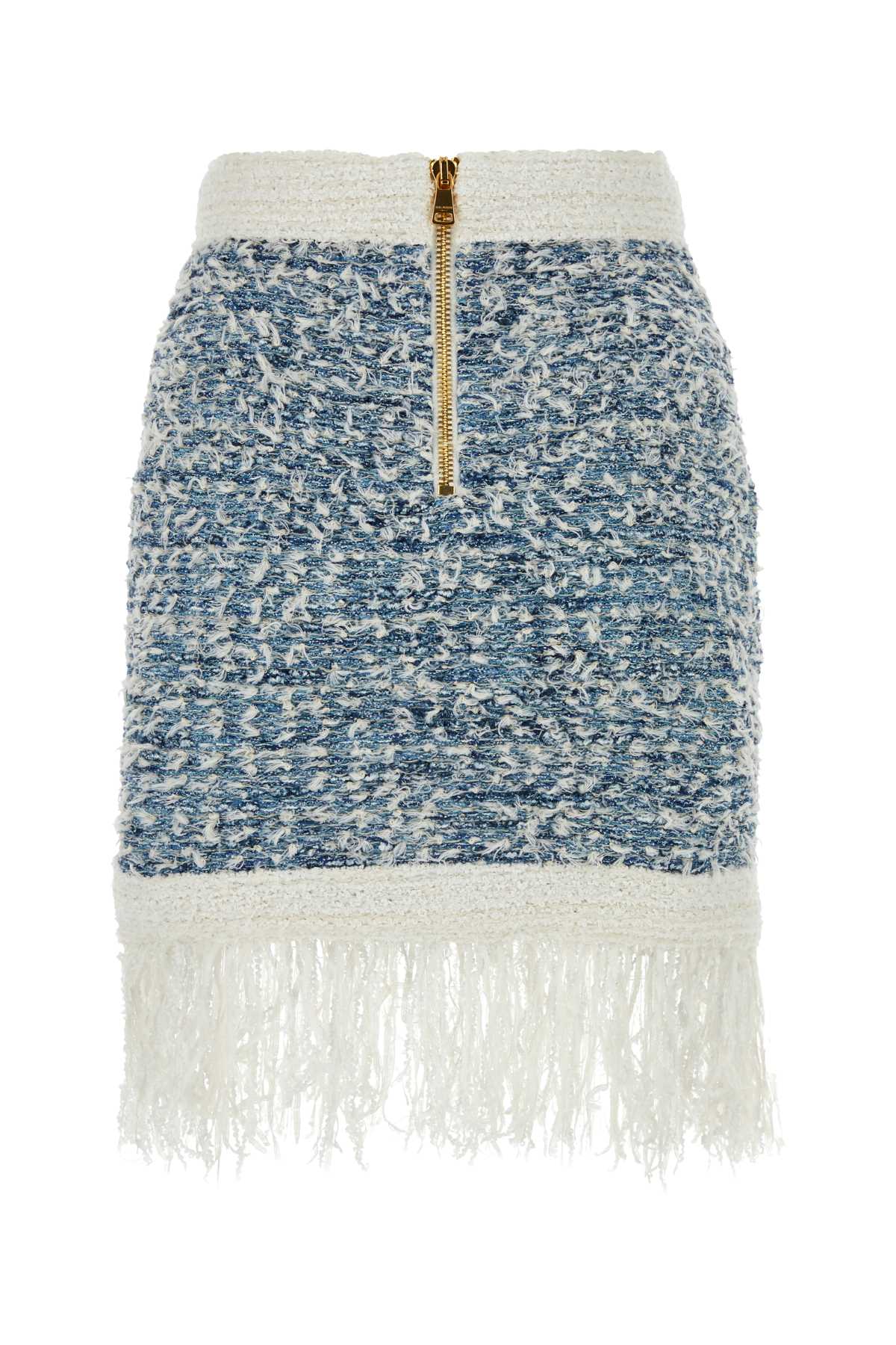 Balmain Embroidered Tweed Skirt In Blue