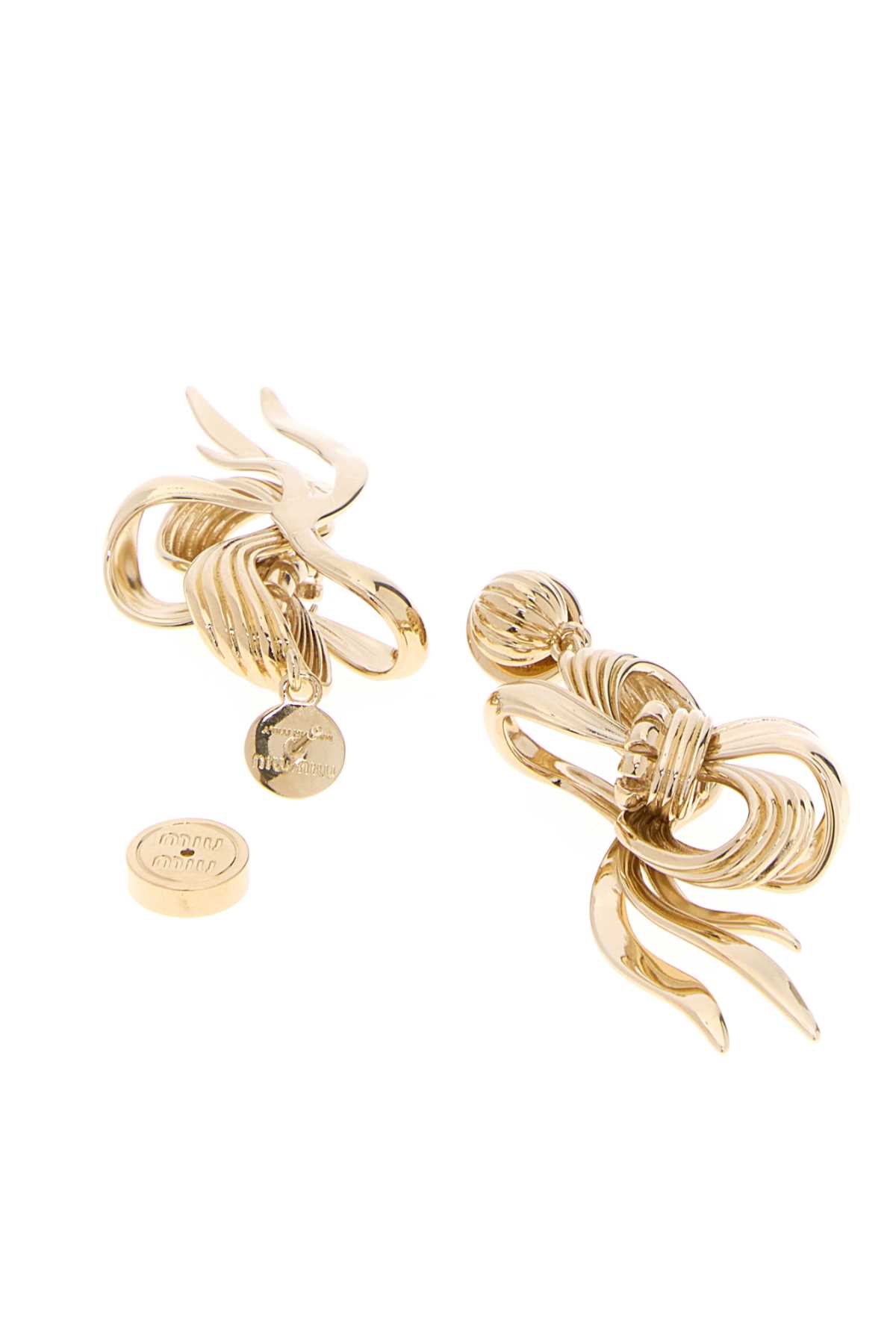 Miu Miu Textured Bow Design Metal Earrings In Gold