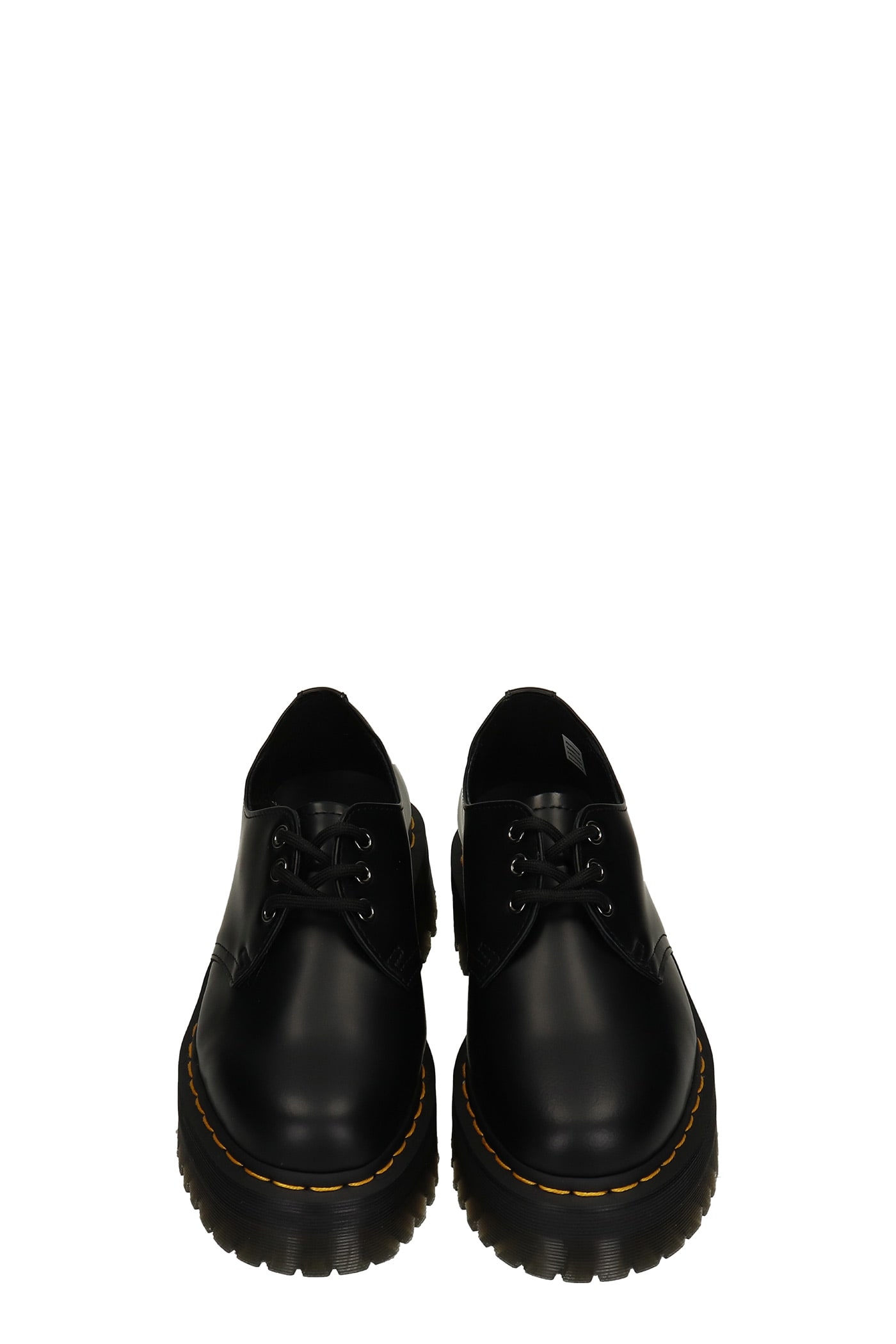 Shop Dr. Martens' Dr. Martens 1461 Quad Lace Up Shoes In Black Leather In Black Polished Smooth