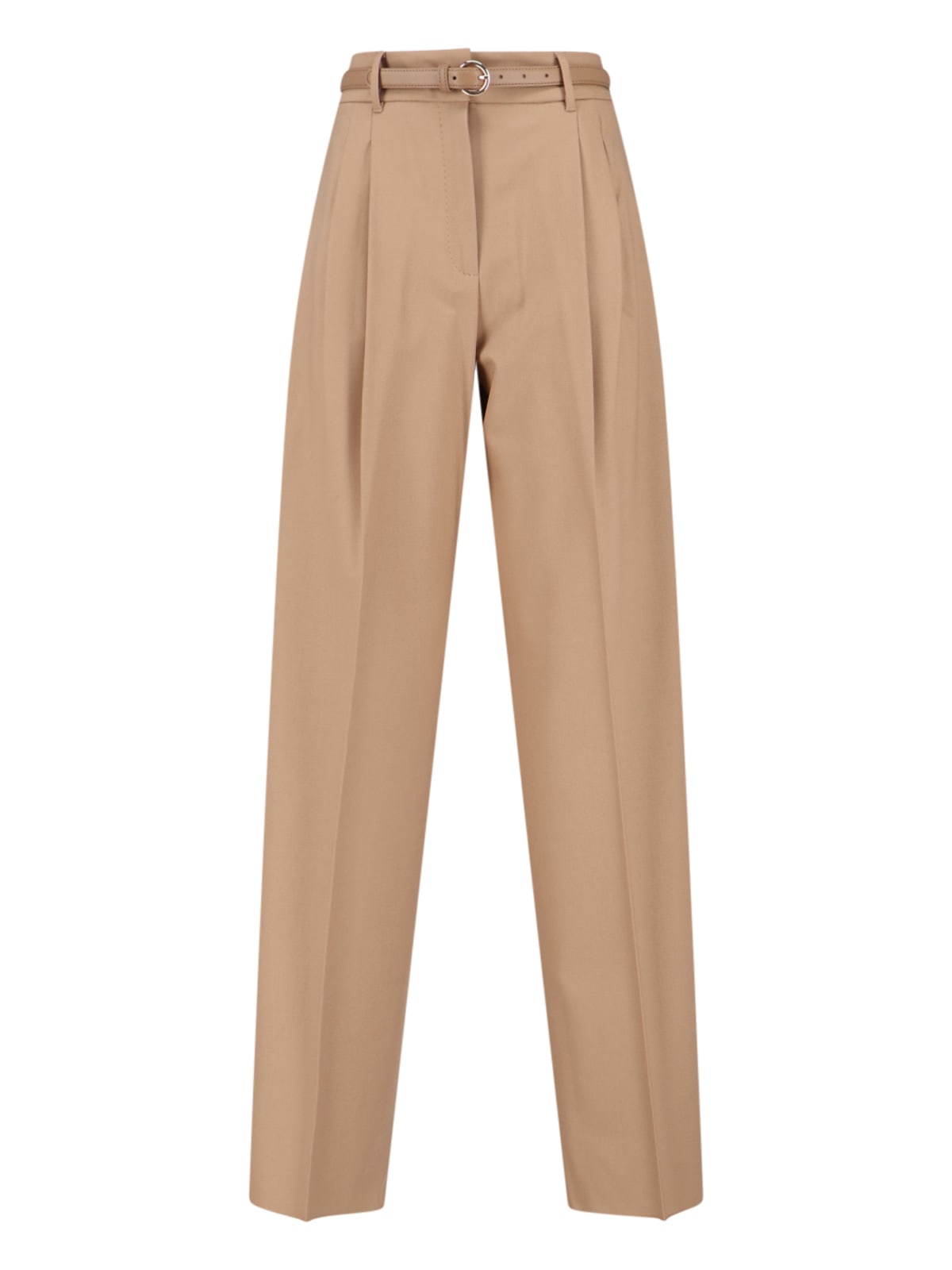 Max Mara Straight Trousers With Pleated Front And Pockets In Brown