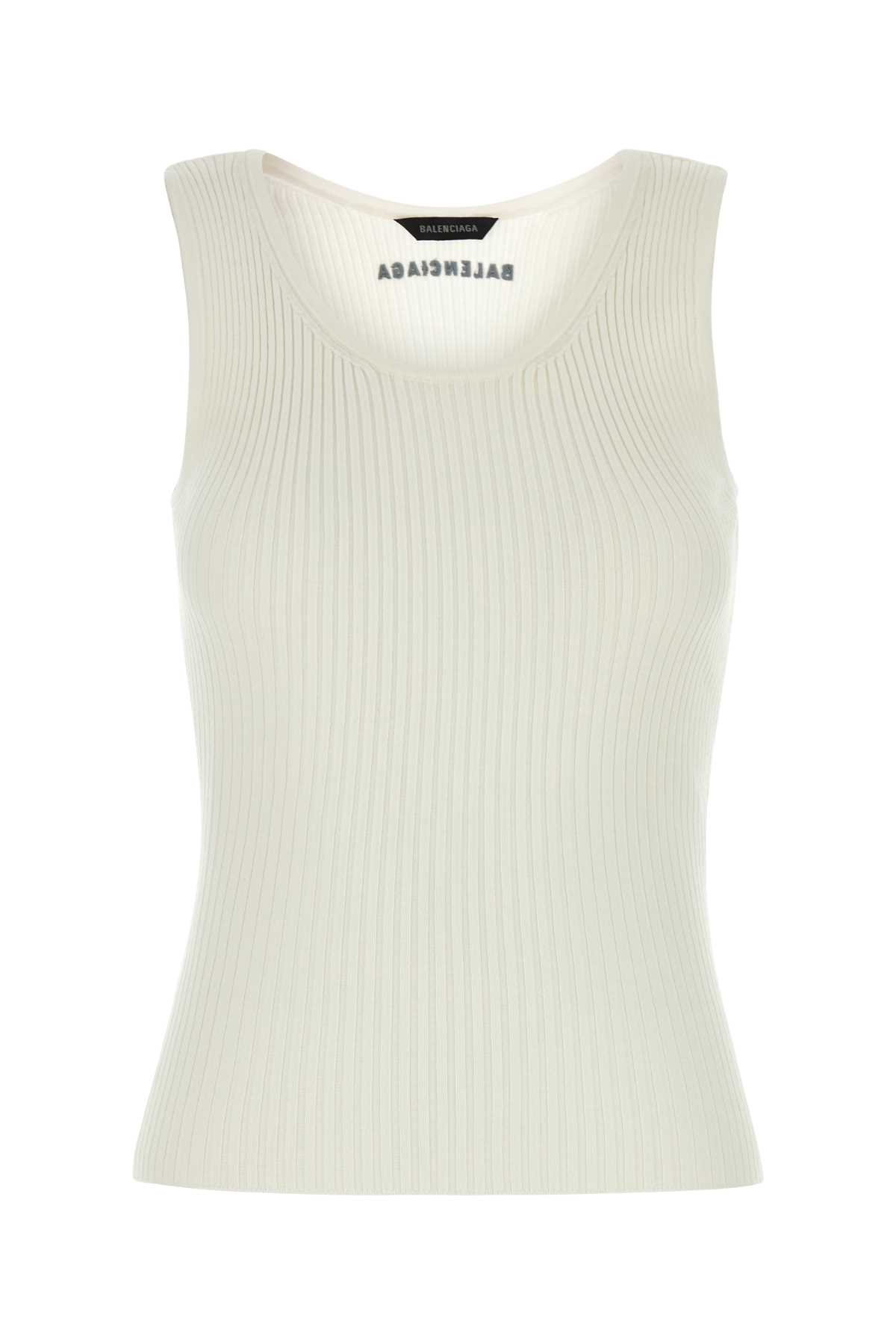 White Stretch Wool Blend Tank Top