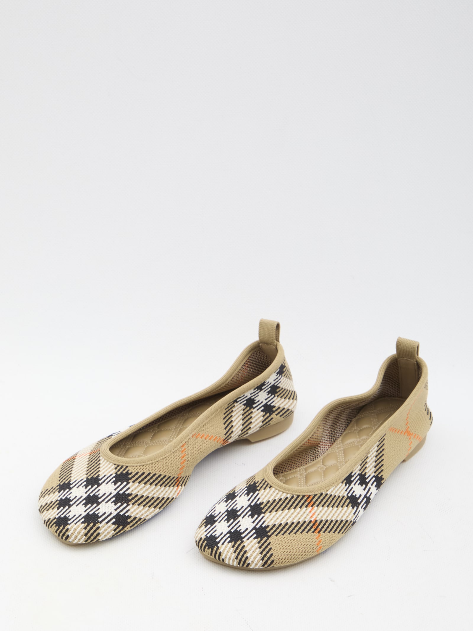 Shop Burberry Check Baby Ballerinas In Beige