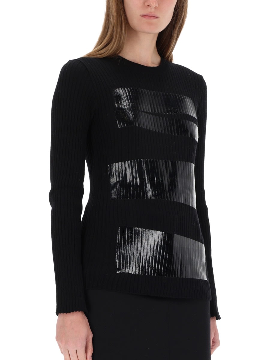 Mm6 Maison Margiela Knitwear With Glossy Panel And Ribbed Texture In Black