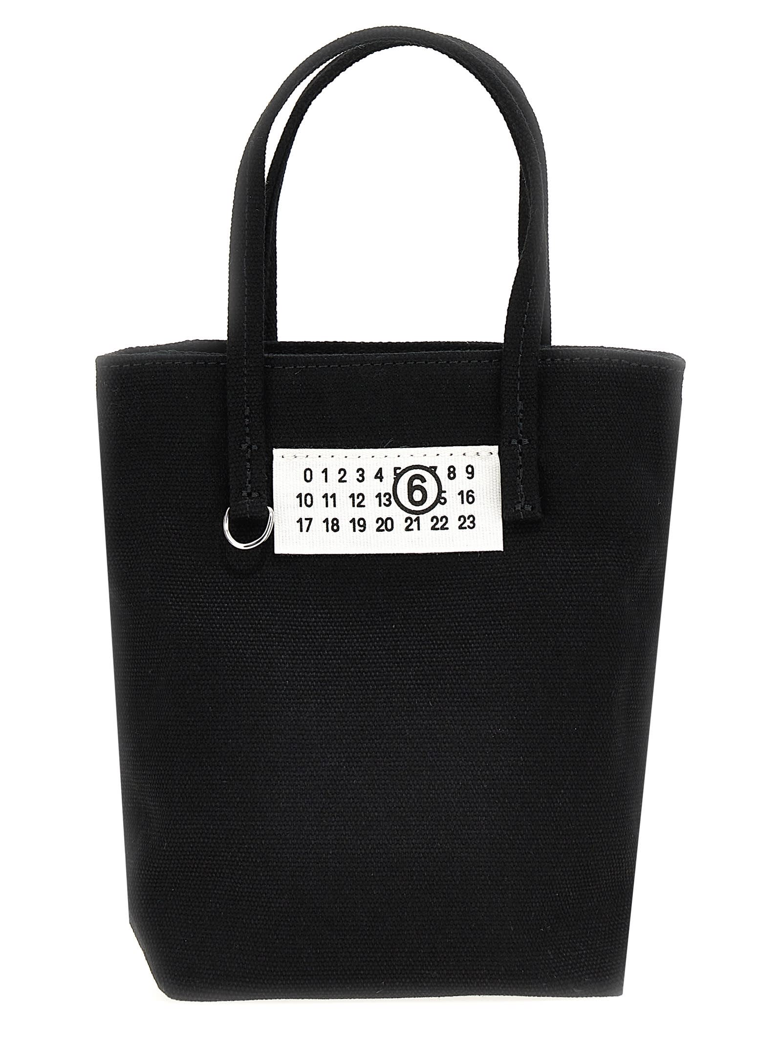 Mm6 Maison Margiela Mini Canvas Shopping Crossbody Bag In Black