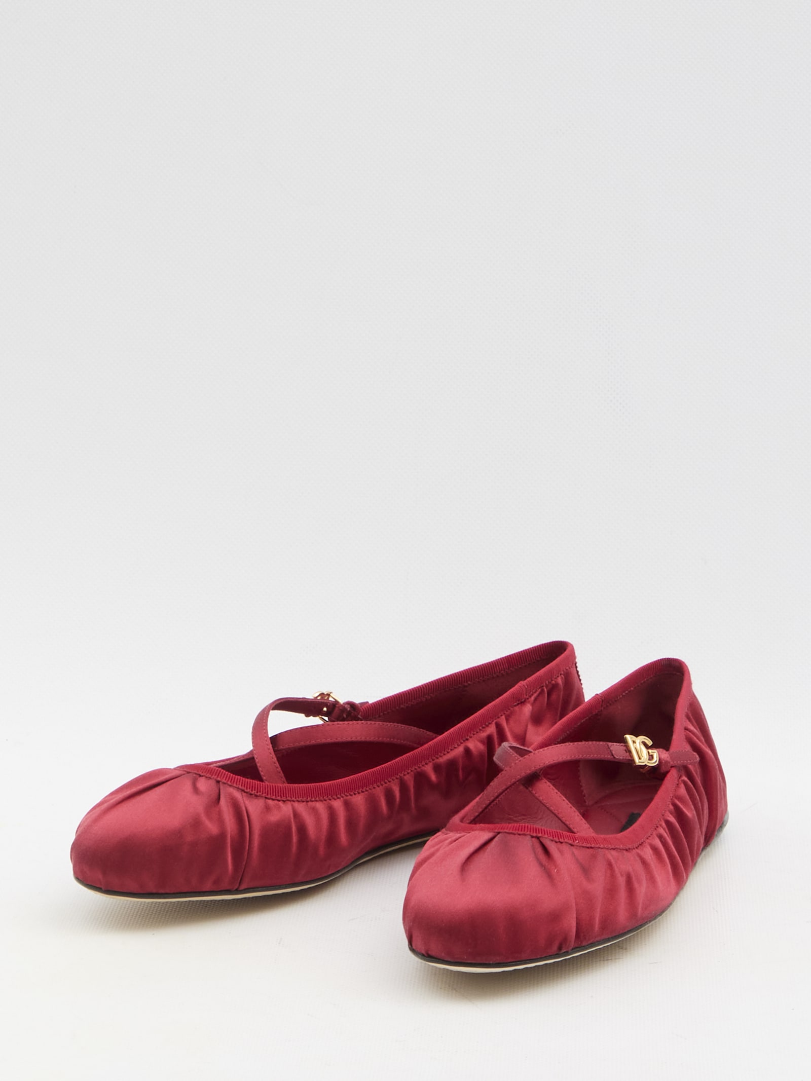 Dolce & Gabbana Ballerinas Satin Leather Sole In Rubino/rubino