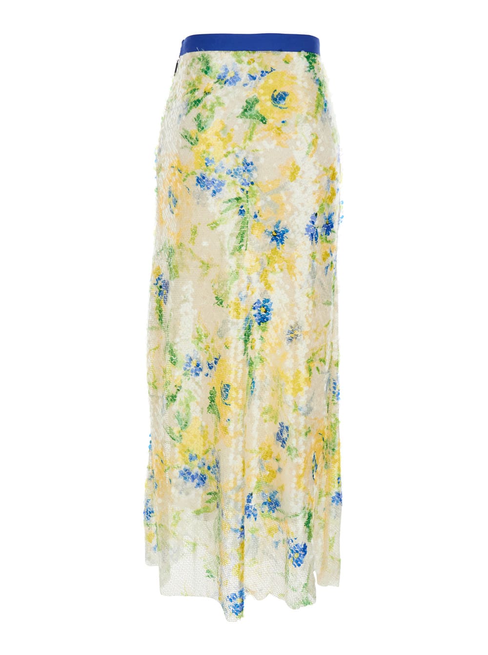 Msgm Multicolor Skirt With Floral Motif And All-over Applied Sequins In Fabric Woman In Multicolor