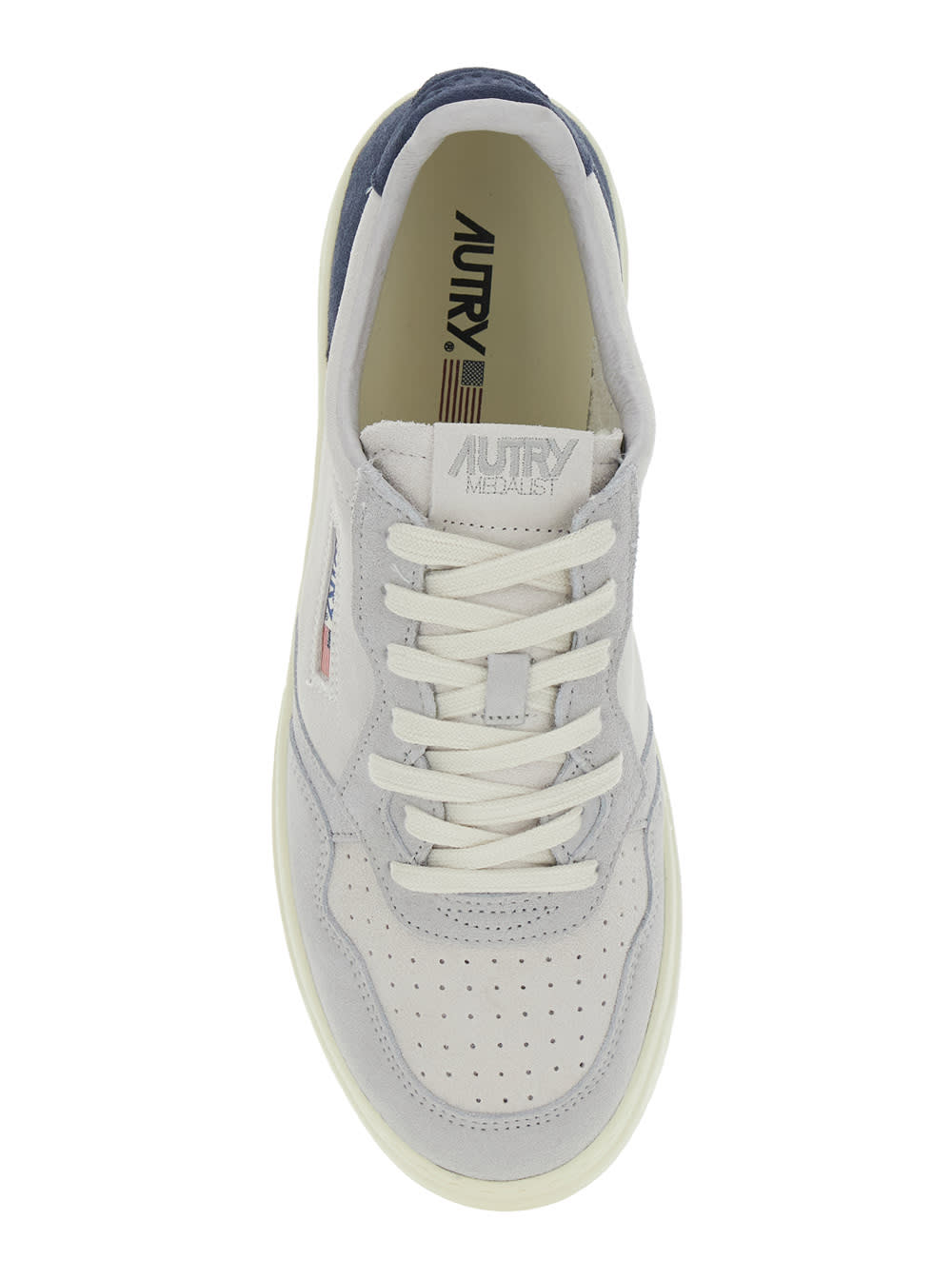 Autry Medalist Low Blue Sneaker With Contrasting Back Patch In Leather And Suede Man In Blue