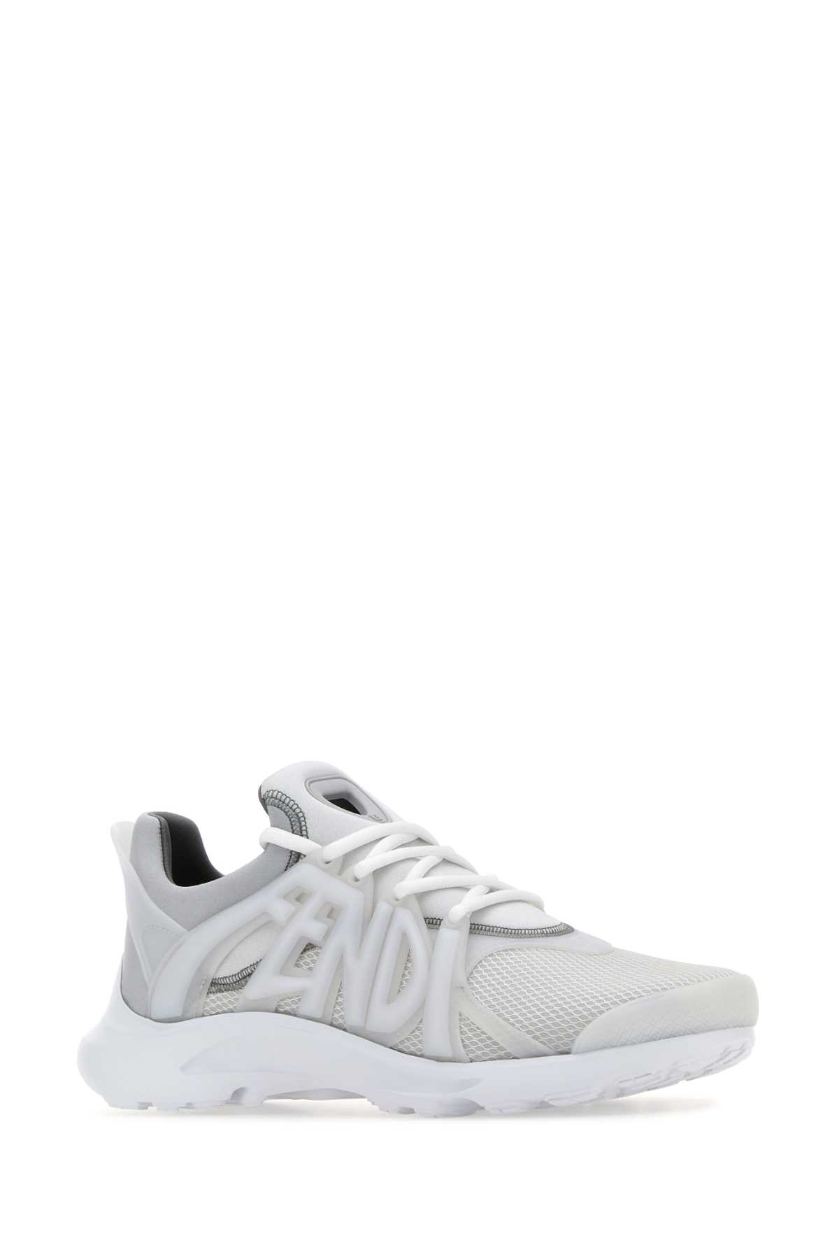 Shop Fendi White Mesh And Rubber Tag Sneakers
