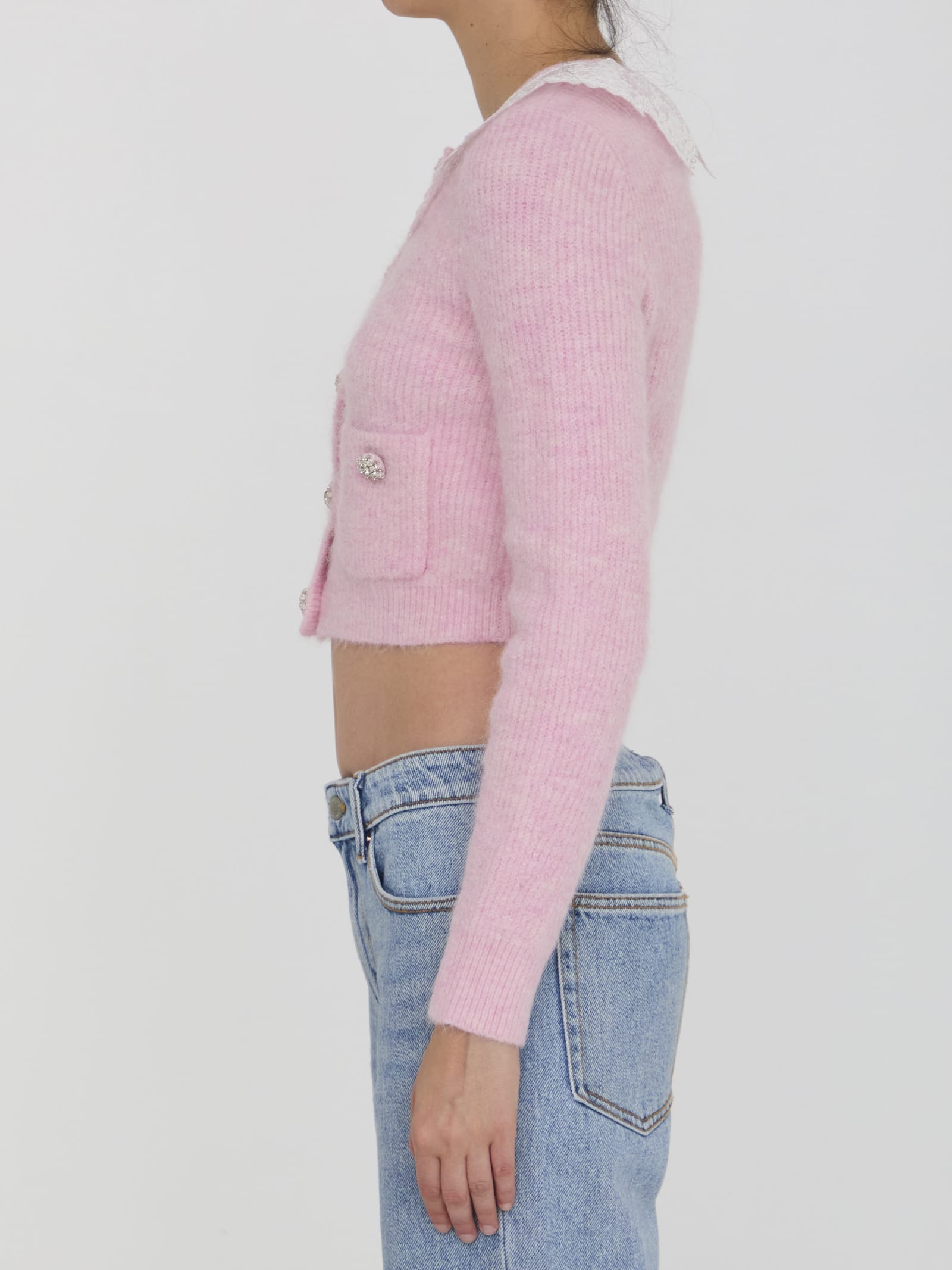 Shop Self-portrait Fluffy Knit Cardigan In Pink