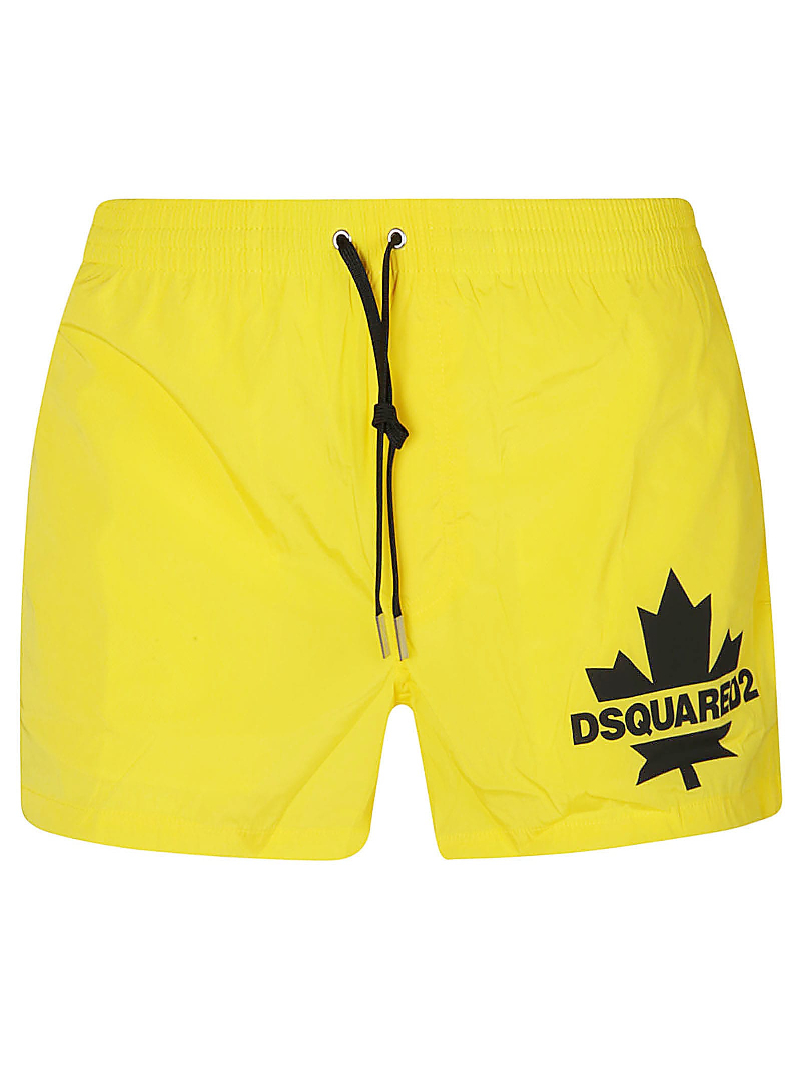 Shop Dsquared2 Leaf Logo Print Swim Shorts In Yellow
