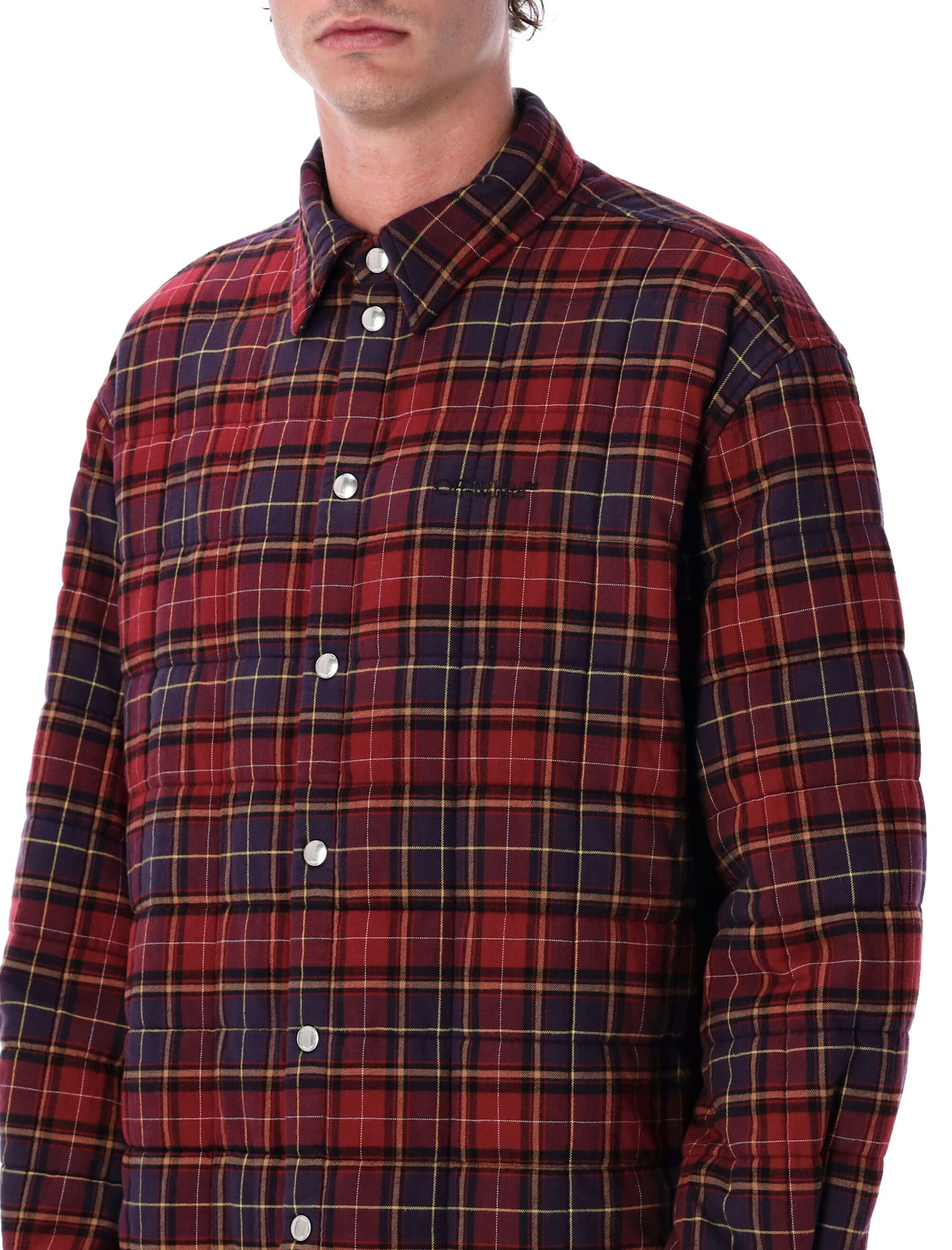 Off-white Long-sleeve Button-up Shirt With Plaid Pattern In Multi