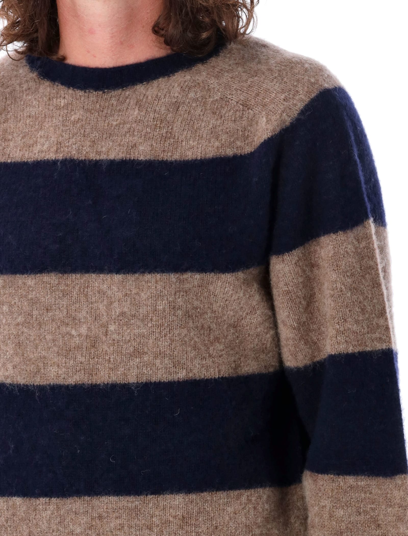 Ymc You Must Create Ymc Stripes Shetland Sweater In Navy Stripe