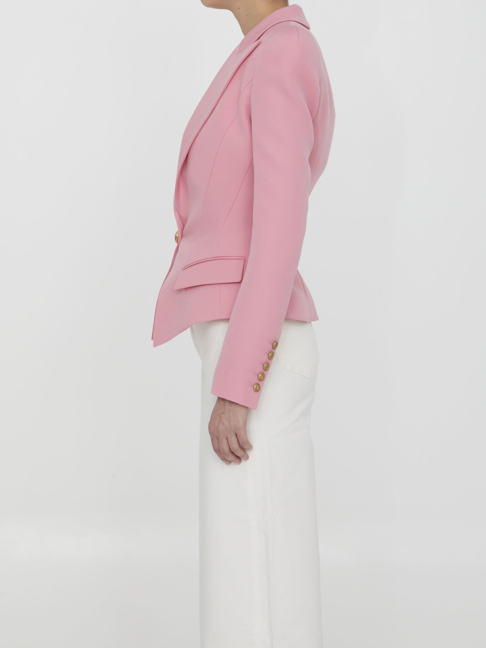 Shop Balmain Pink Wool Jacket