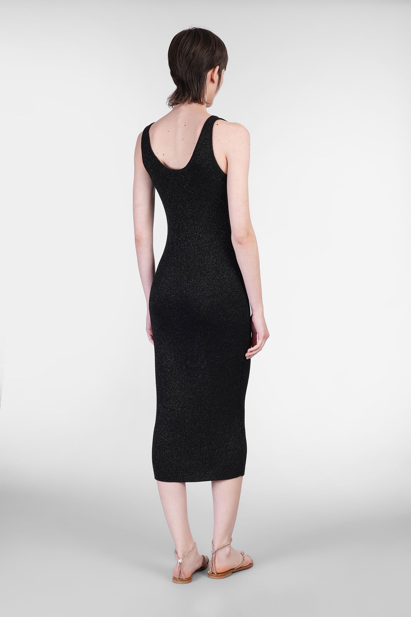 Mc2 Saint Barth Ribbed Sleeveless Midi Dress In Black