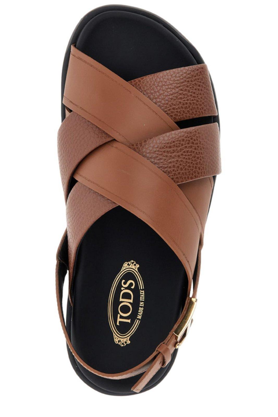 Shop Tod's Logo-buckle Interwoven Strap Sandals In Brown