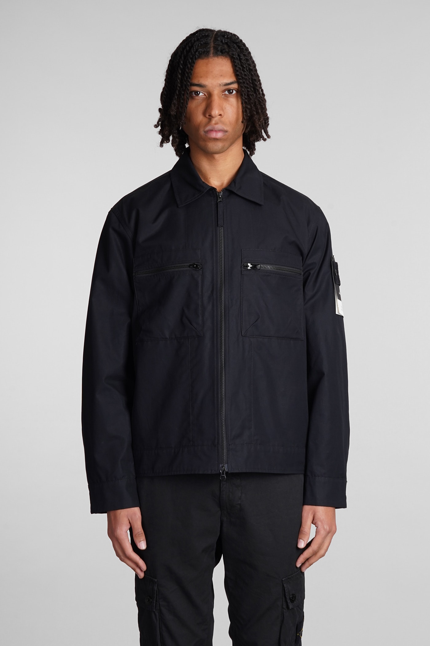 Shop Stone Island Casual Jacket In Black Cotton