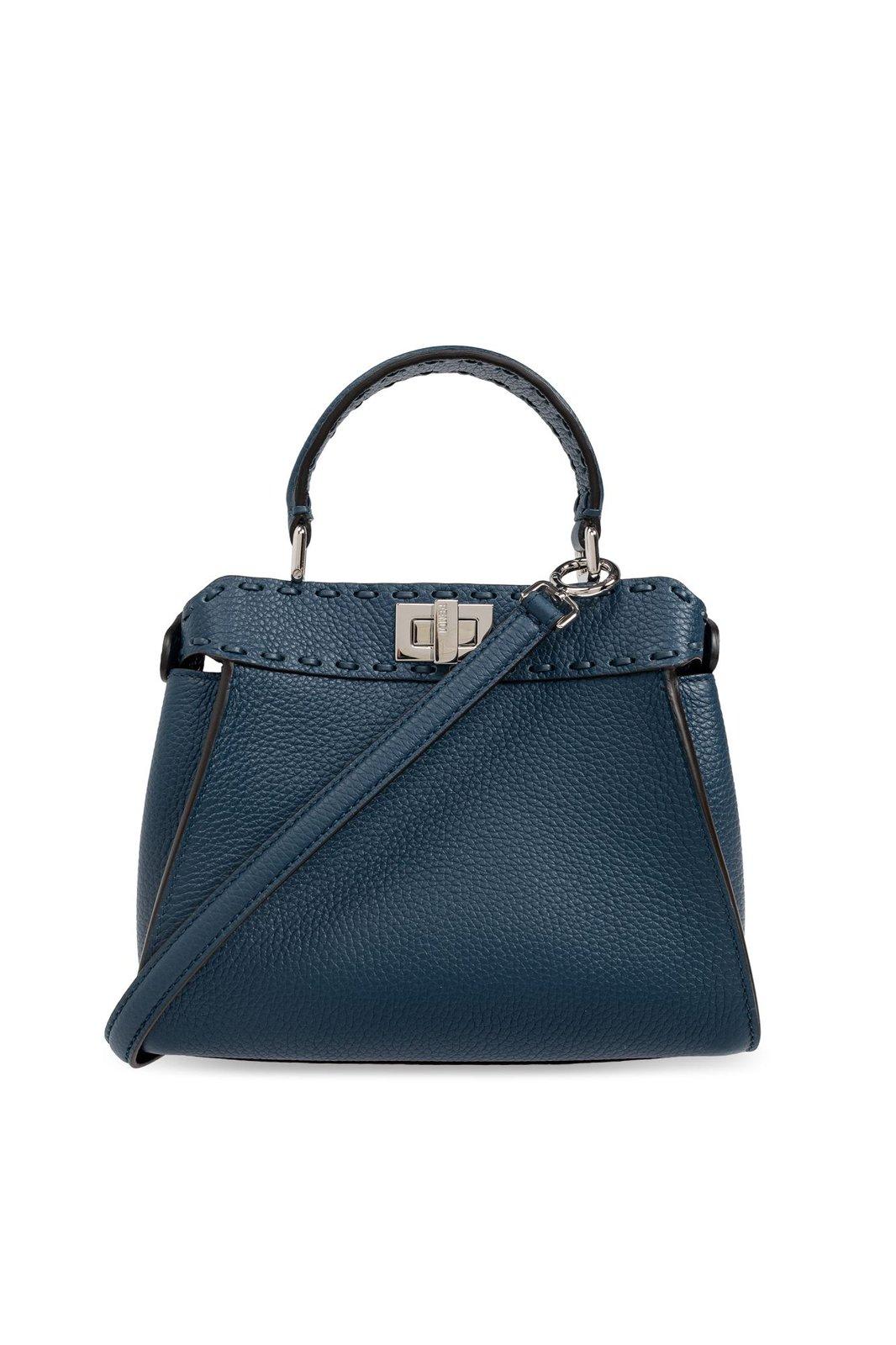 Shop Fendi Peekaboo Mini Tote Bag In Pavone+palladio