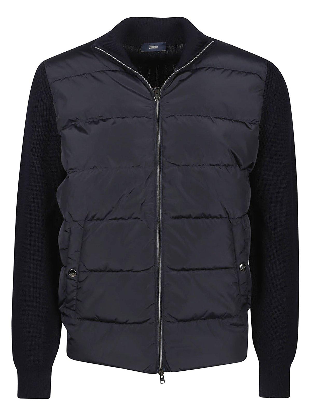 Shop Herno Zip-up Knitted Puffer Jacket In Blue