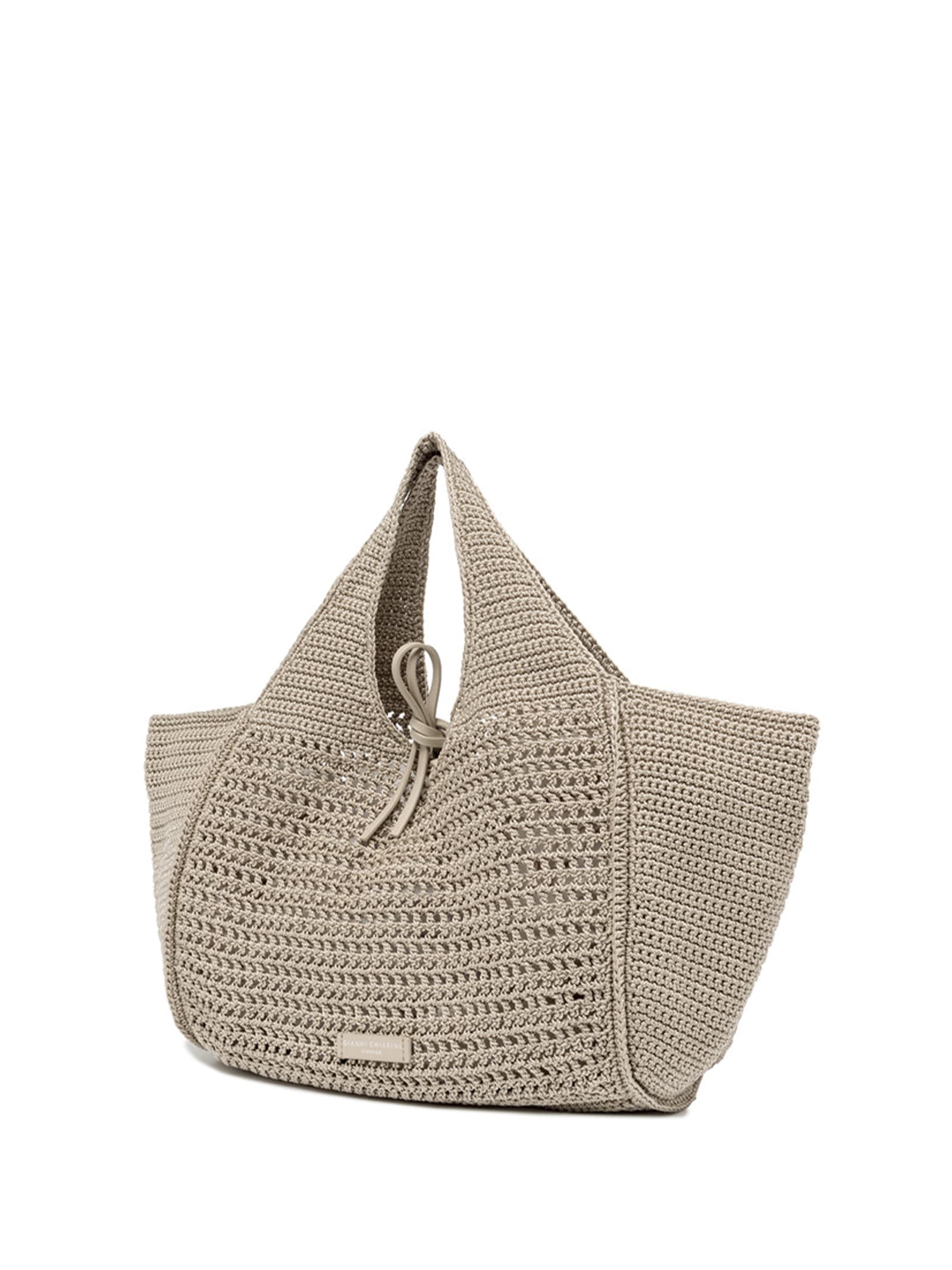 Shop Gianni Chiarini Gray Euforia Shopping Bag In Crochet Fabric In Perla