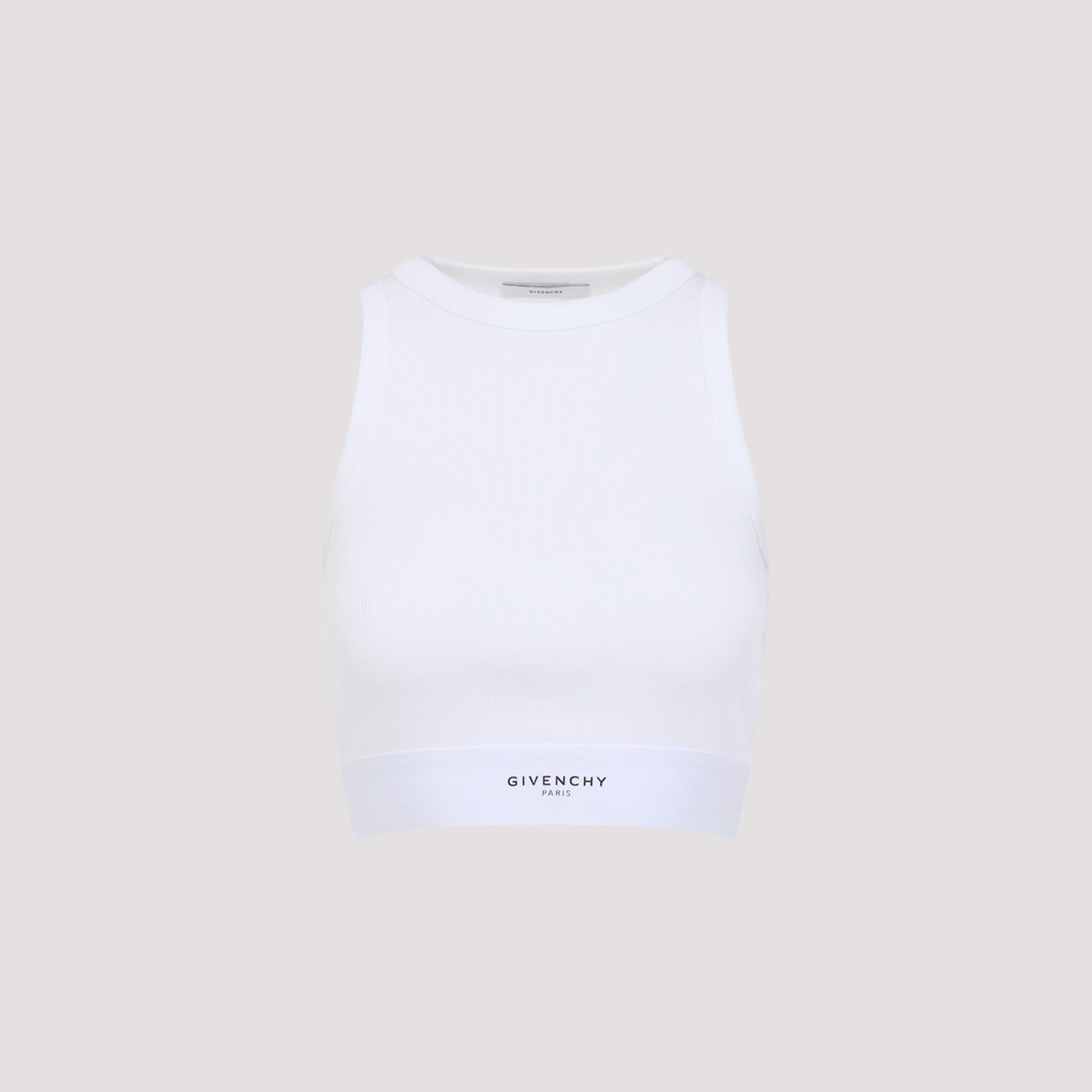Givenchy White Ribbed Stretch Cotton Cropped Tank Top In White