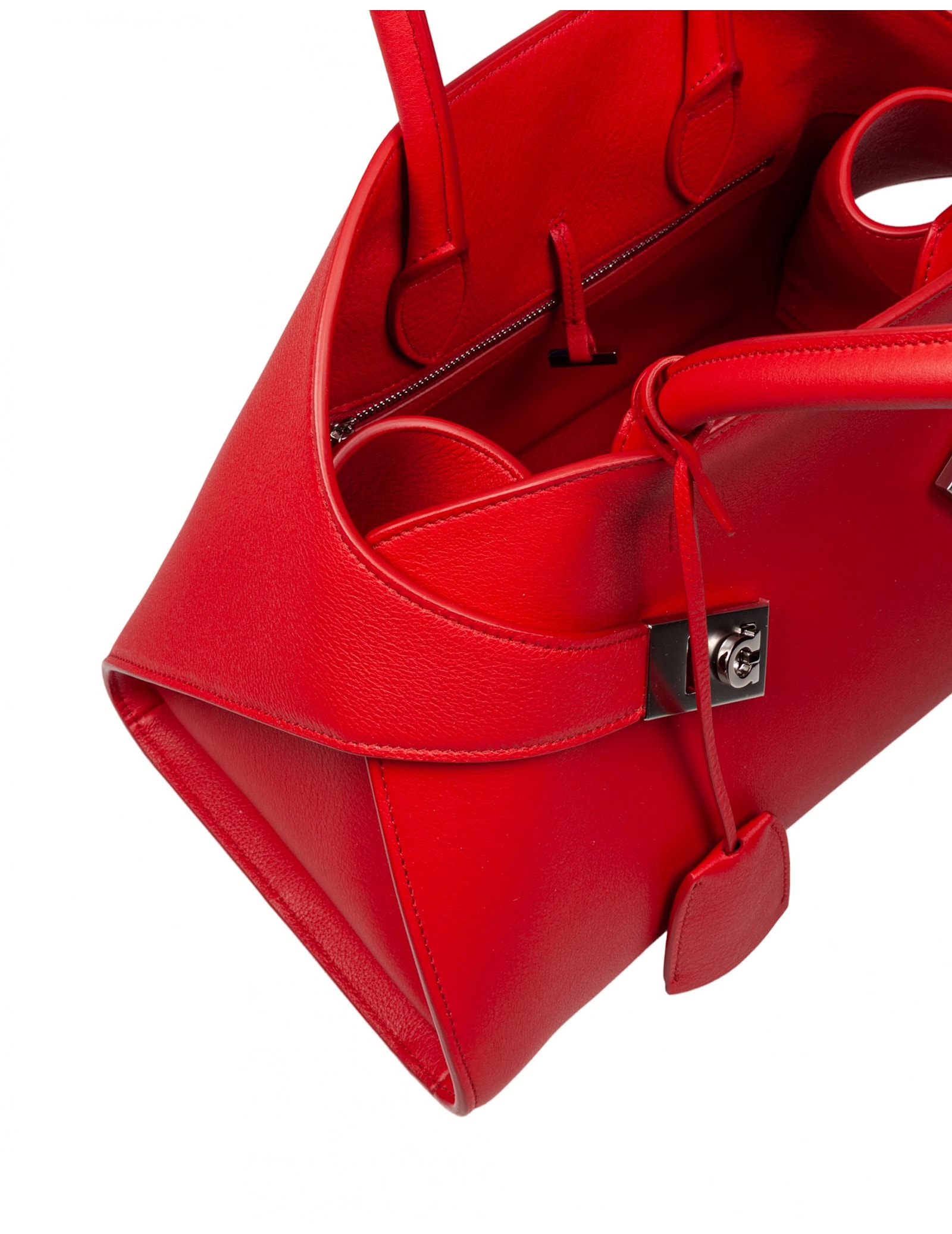 Ferragamo Hug Small Leather Top Handle Bag In Red