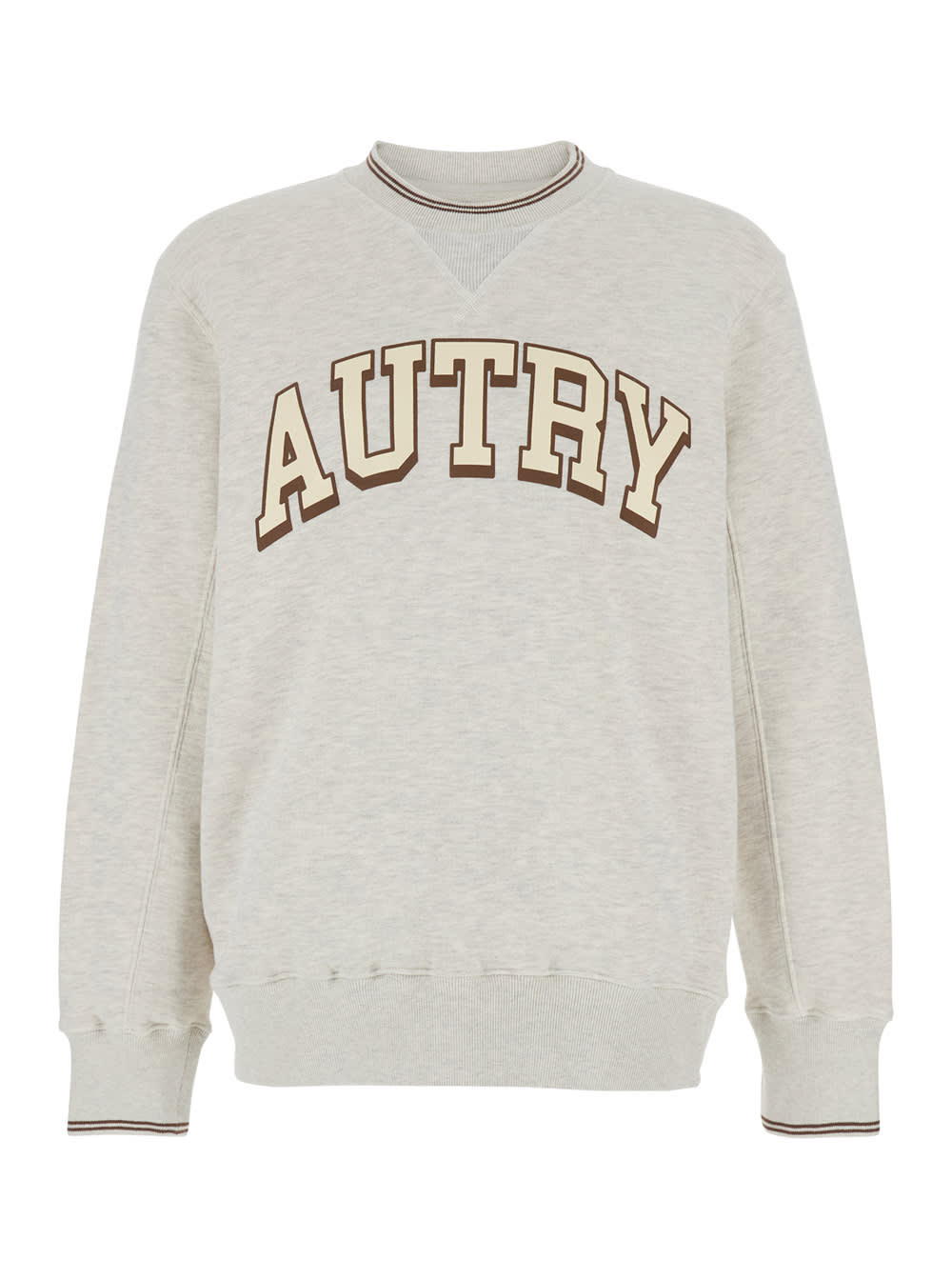 Shop Autry Grey Crewneck Sweatshirt With Logo Print In Jersey Man