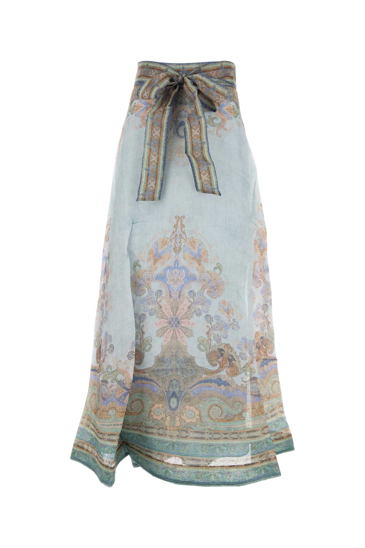 Shop Zimmermann Printed Linen Blend Eden Skirt In Bluepaisley