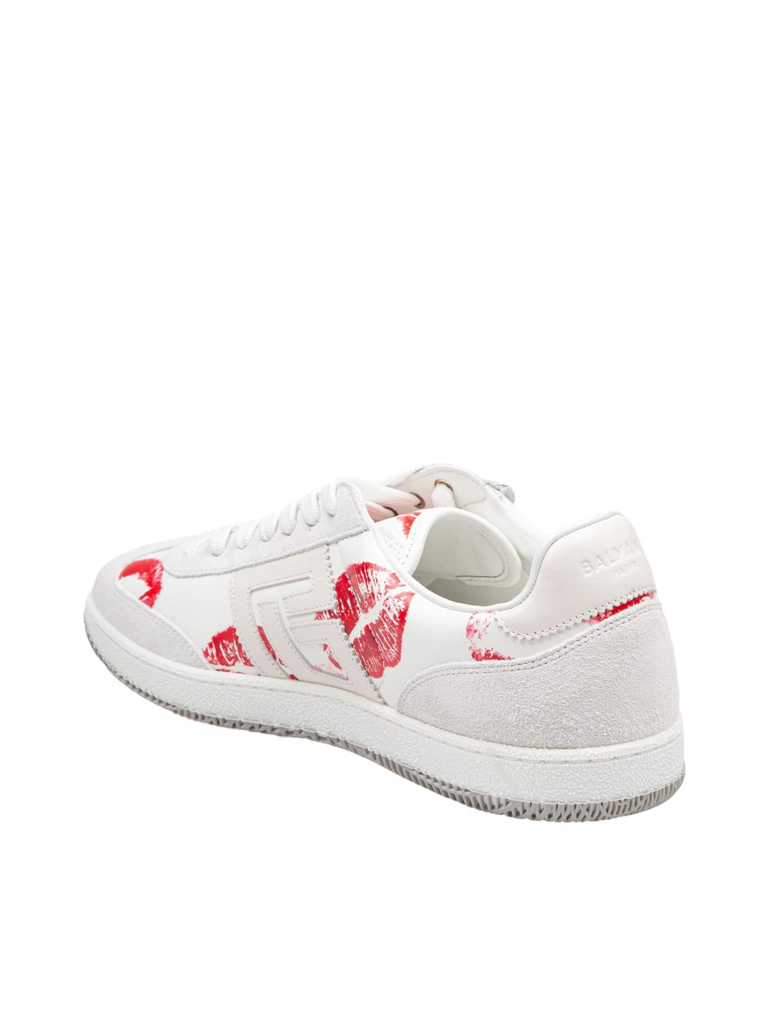 Shop Balmain Swan Sneakers In Leather And Suede Color White And Red In Blanc/rouge