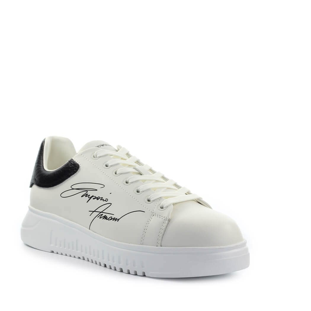 Shop Emporio Armani Signature Cream Black Sneaker