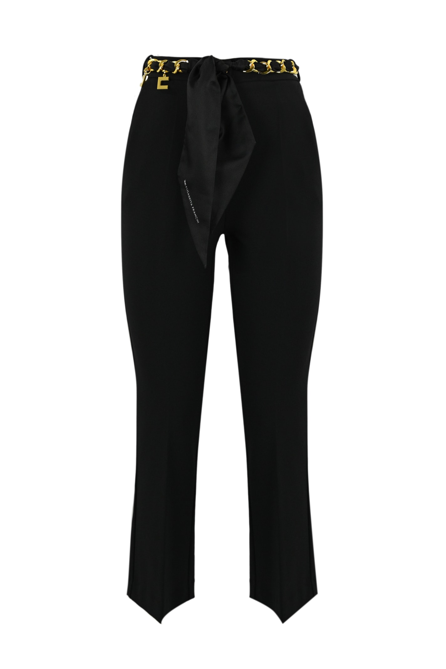 Shop Elisabetta Franchi Crepe Trousers With Scarf Belt In Nero