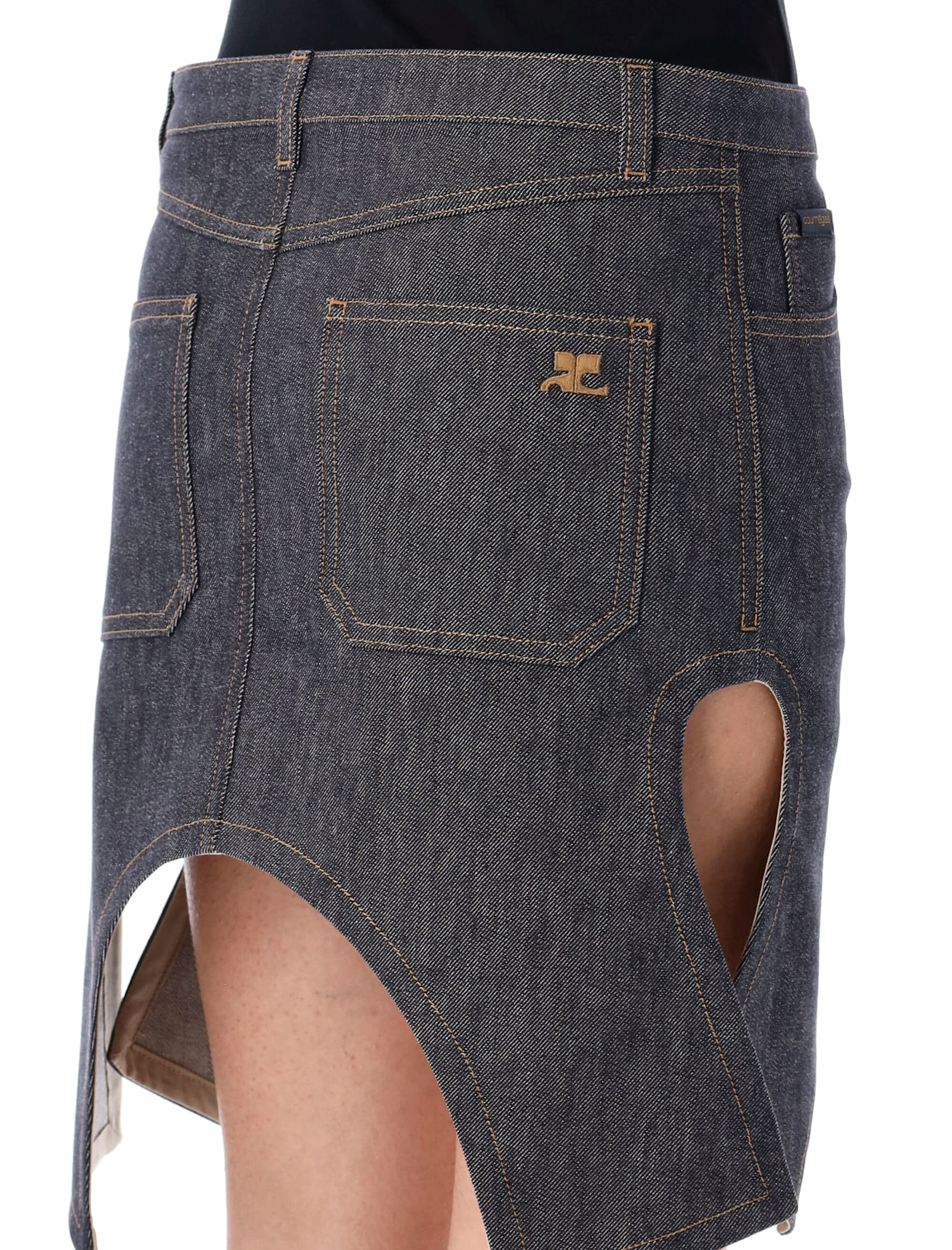 Shop Courrèges Reversed Mini Denim Skirt In Dark Heater Grey