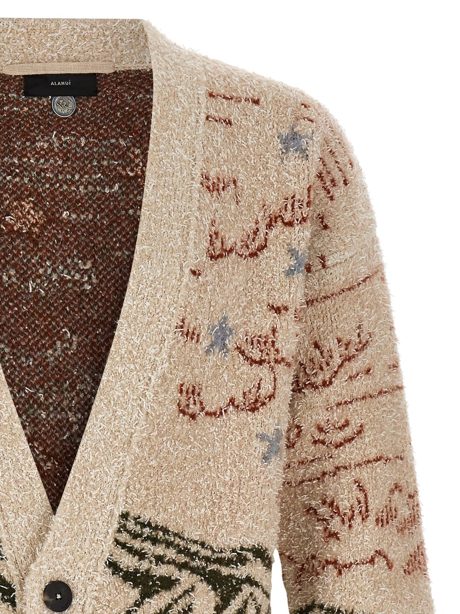 Alanui Graphic Pattern Long Sleeve Wool Cardigan In Multi
