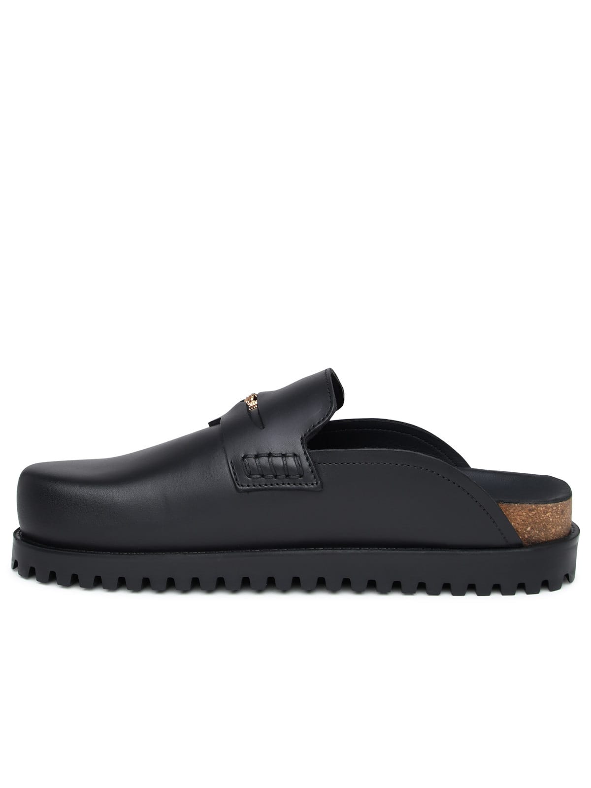 Shop Versace Black Leather Slippers