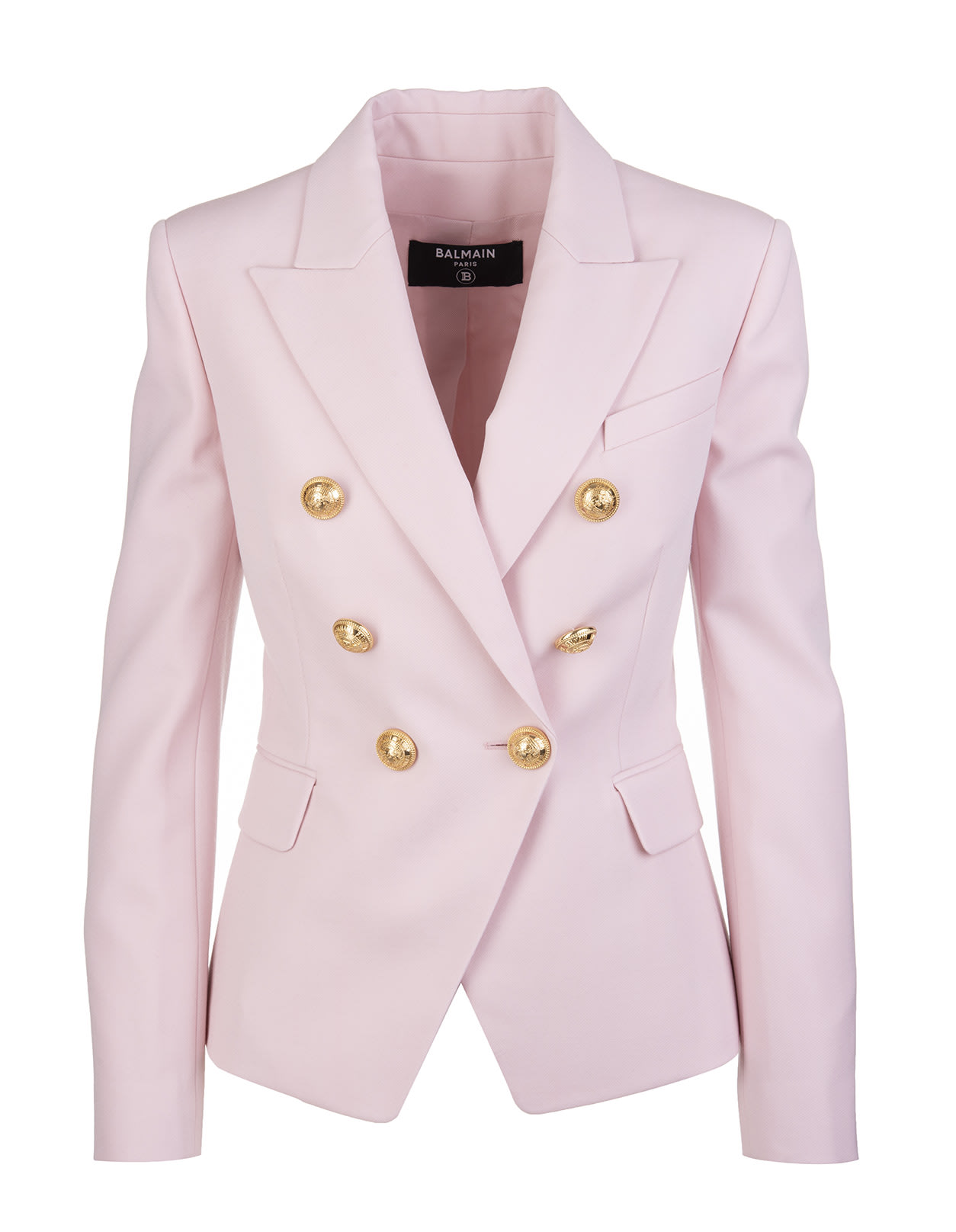 Balmain Woman Pink Wool Blazer With Gold Embossed Buttons