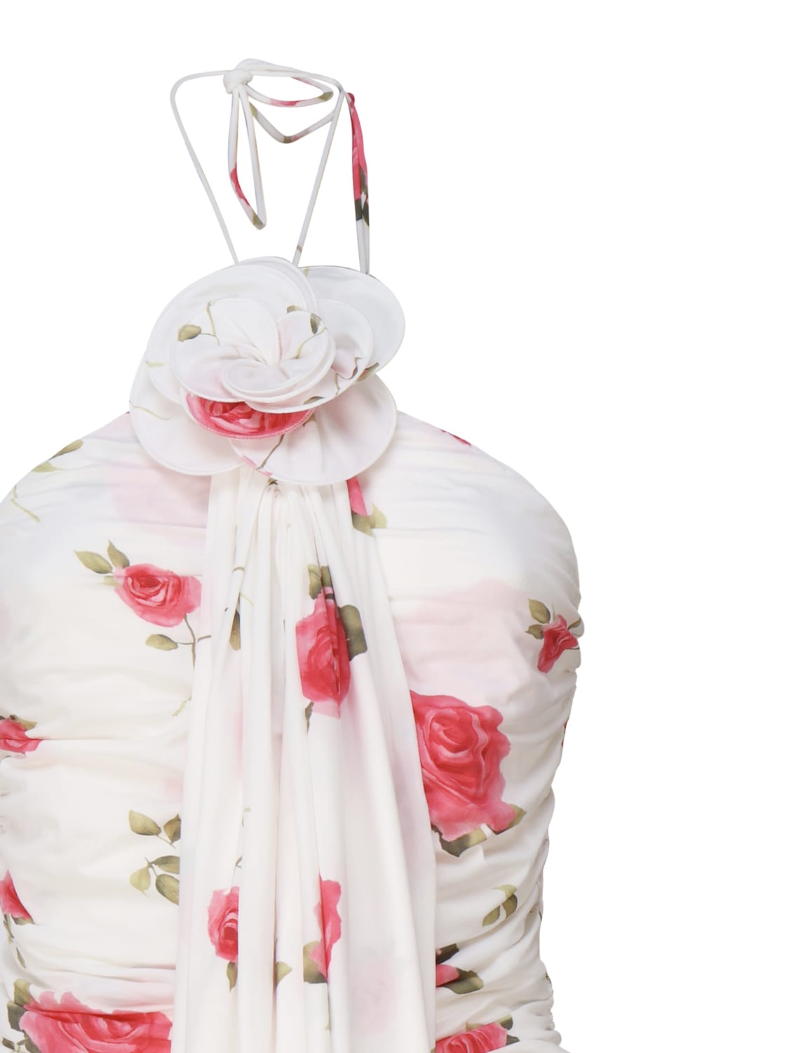 Magda Butrym Wrap Dress With Ruched Floral Applique And Cream Print In White