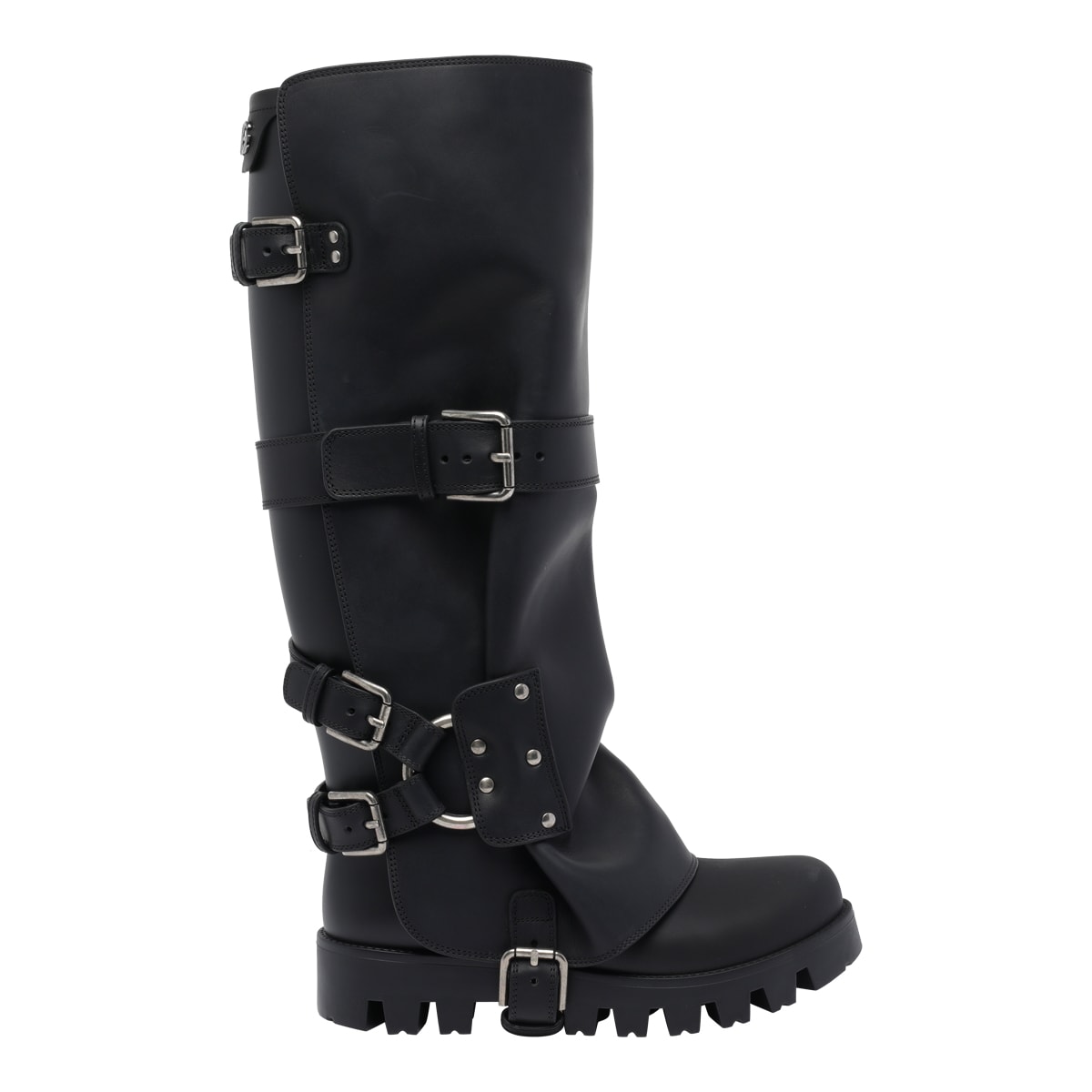 Dolce & Gabbana Black Ankle Boots With Adjustable Buckle Straps And Logo Plaque On The Back In Leather Woman In Black