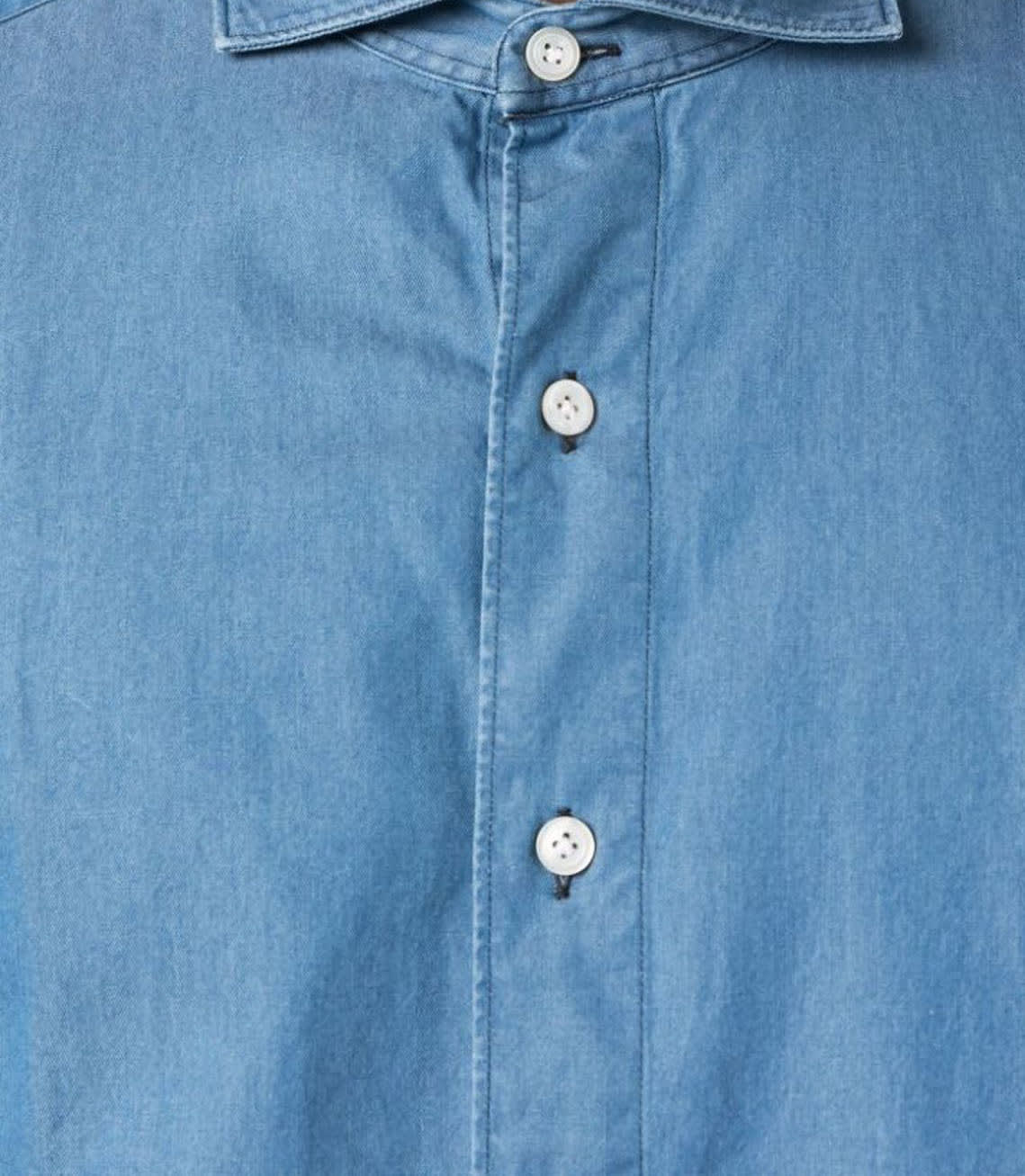 Shop Finamore Blue Cotton Denim Shirt